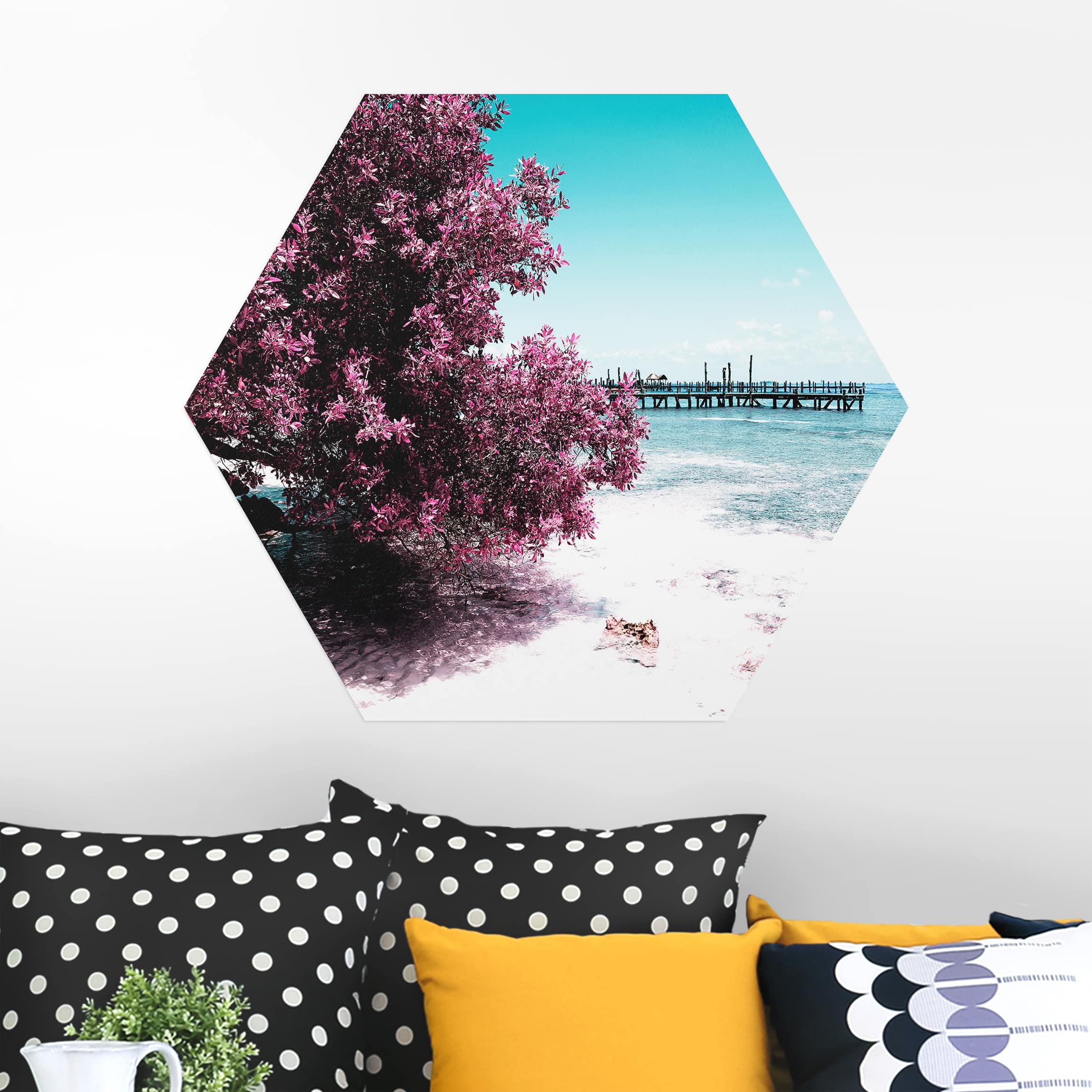 Hexagon-Alu-Dibond Bild Paradies Strand Isla Mujeres