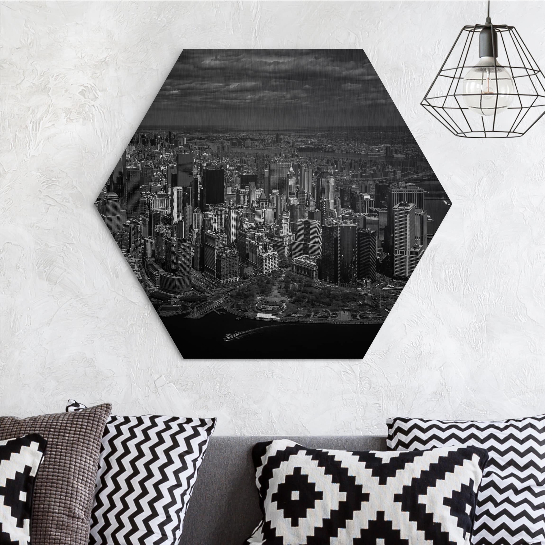 Hexagon-Alu-Dibond Bild New York - Manhattan aus der Luft