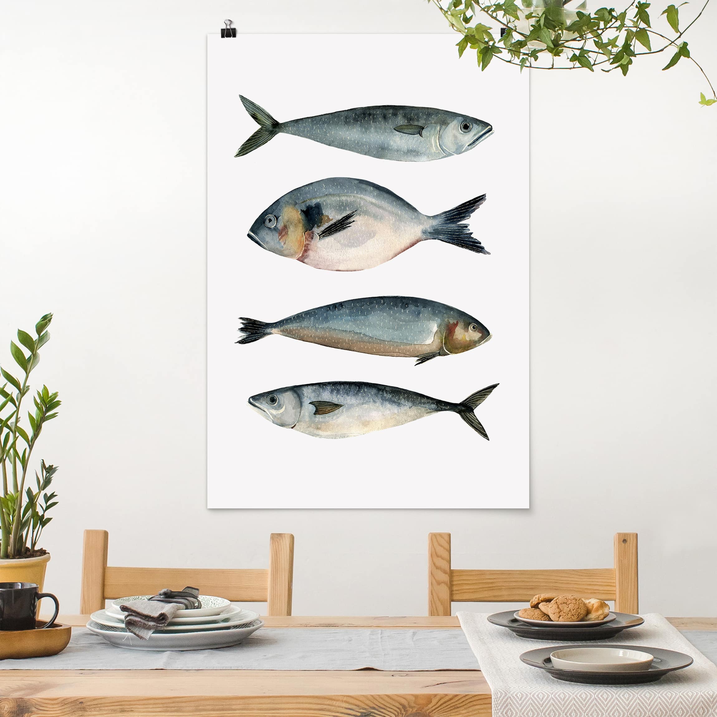 Poster - Hochformat Vier Fische in Aquarell II