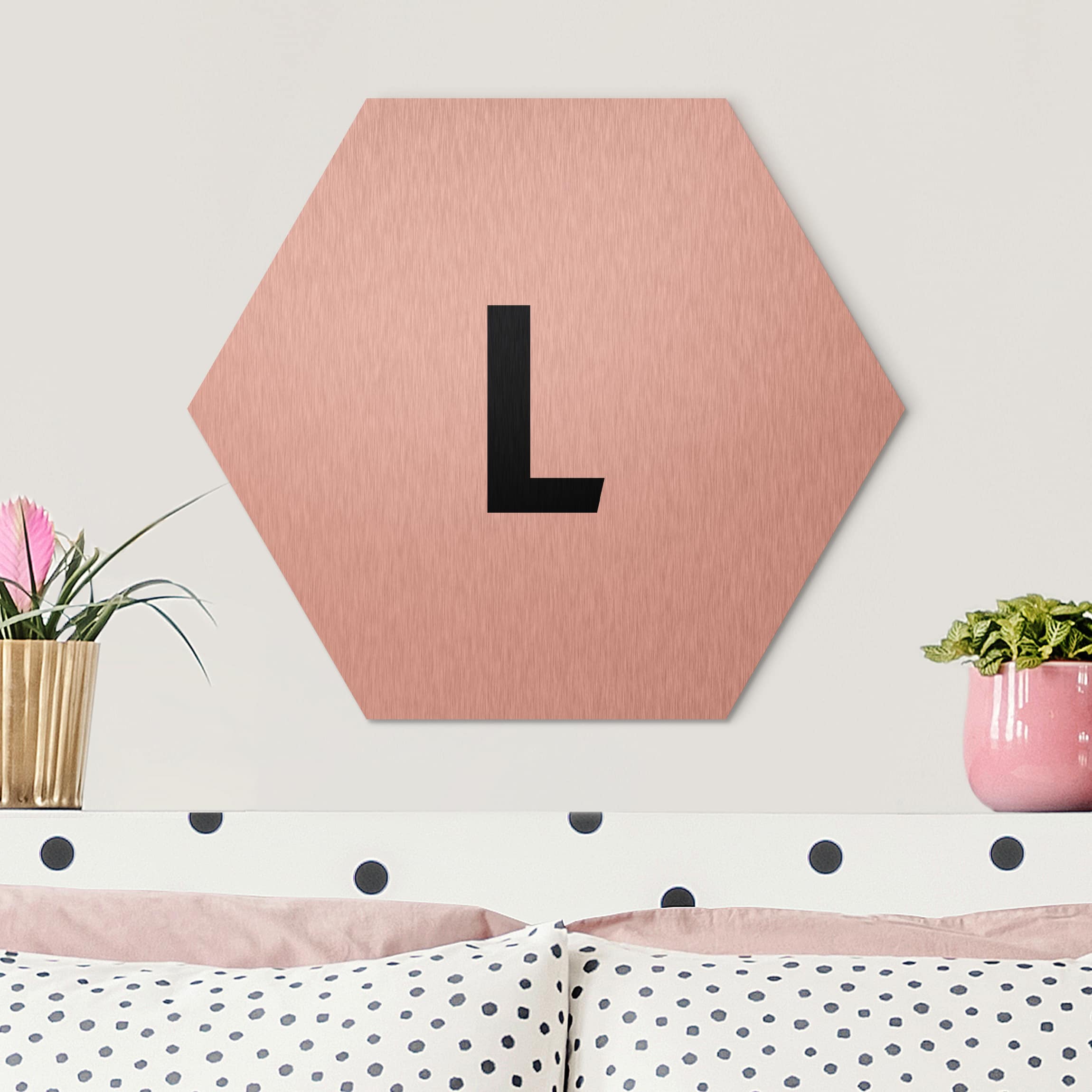 Hexagon-Alu-Dibond Bild Buchstabe Weiß L