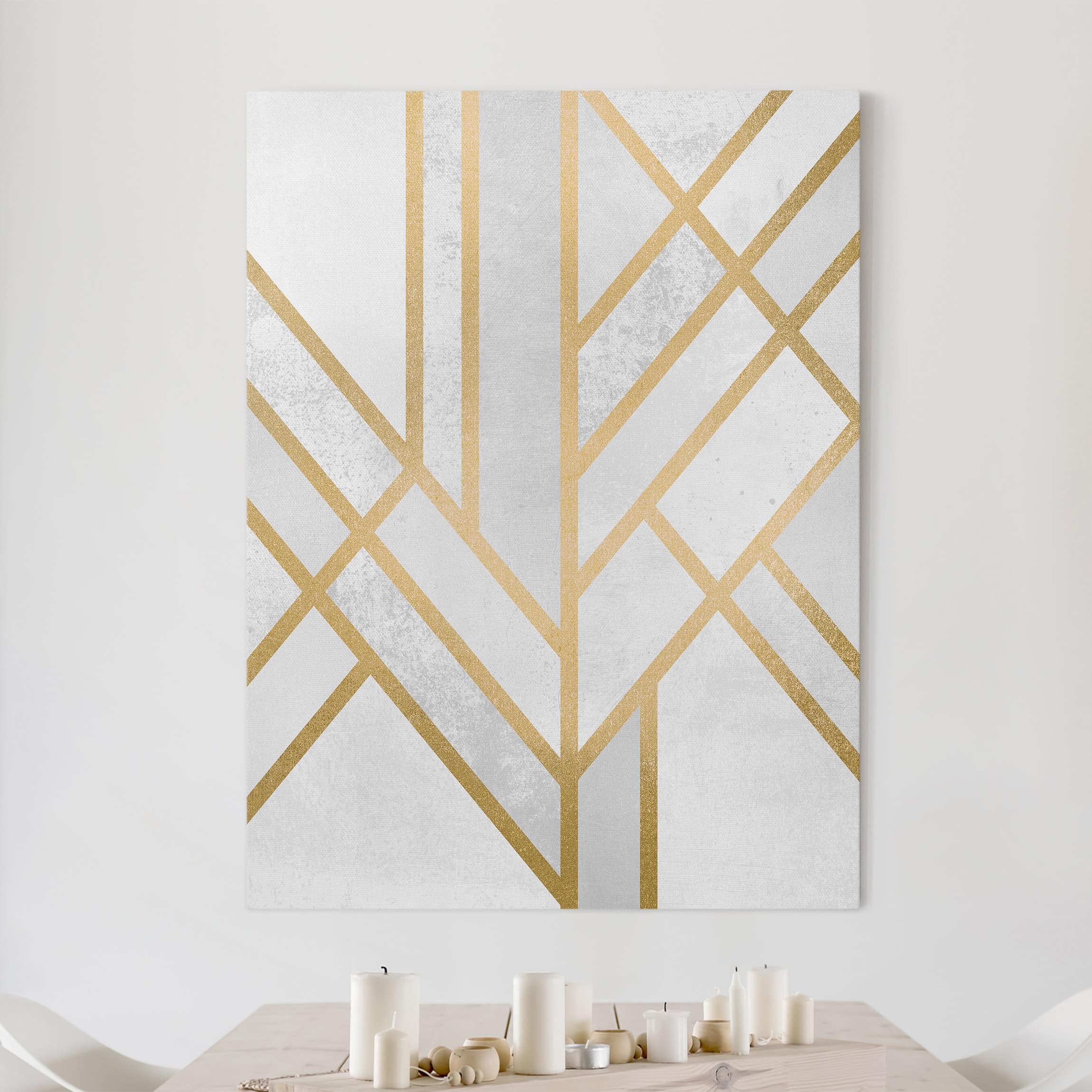 Leinwandbild Art Deco Geometrie Weiß Gold