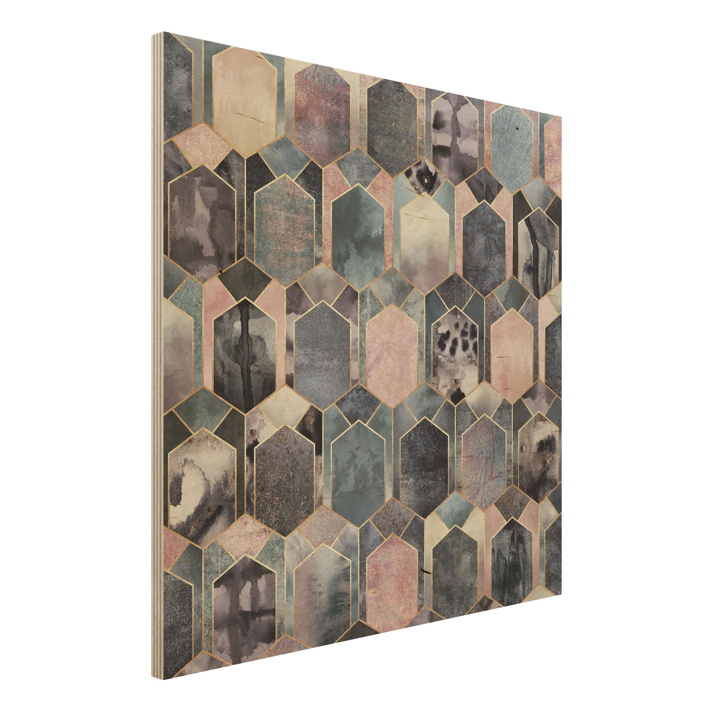 Holzbild - Quadrat Art Deco Marmor Gold