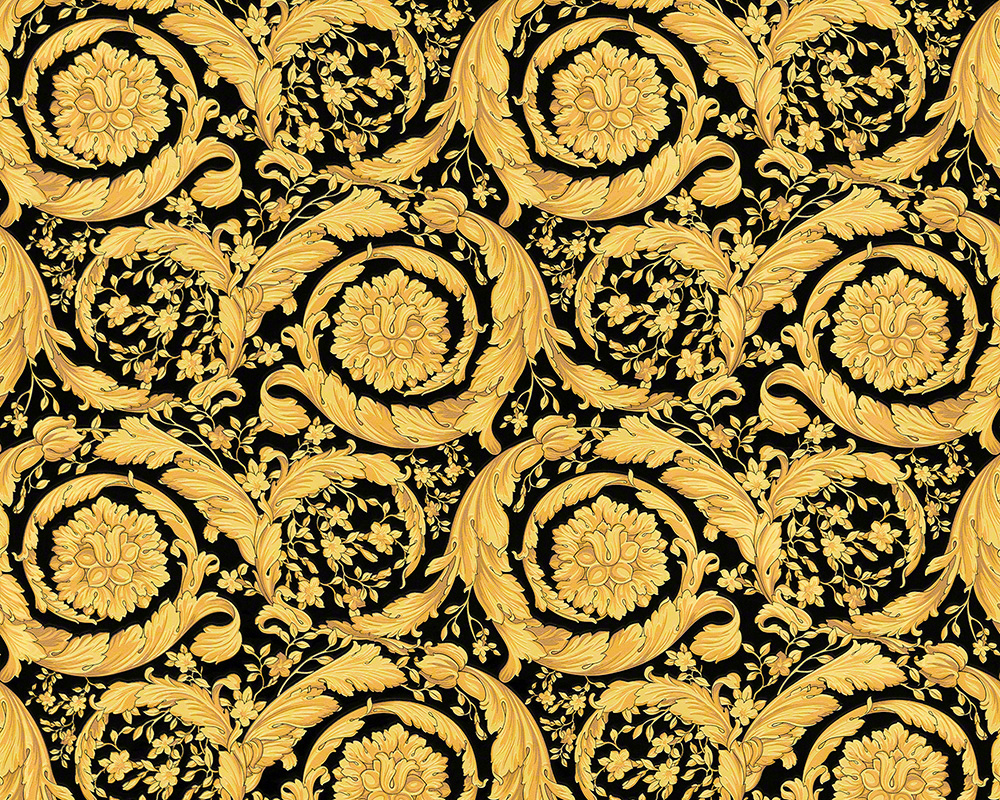 Metallic-Tapete Versace wallpaper Versace 3 Barocco Flowers in Metallic Schwarz - 935834