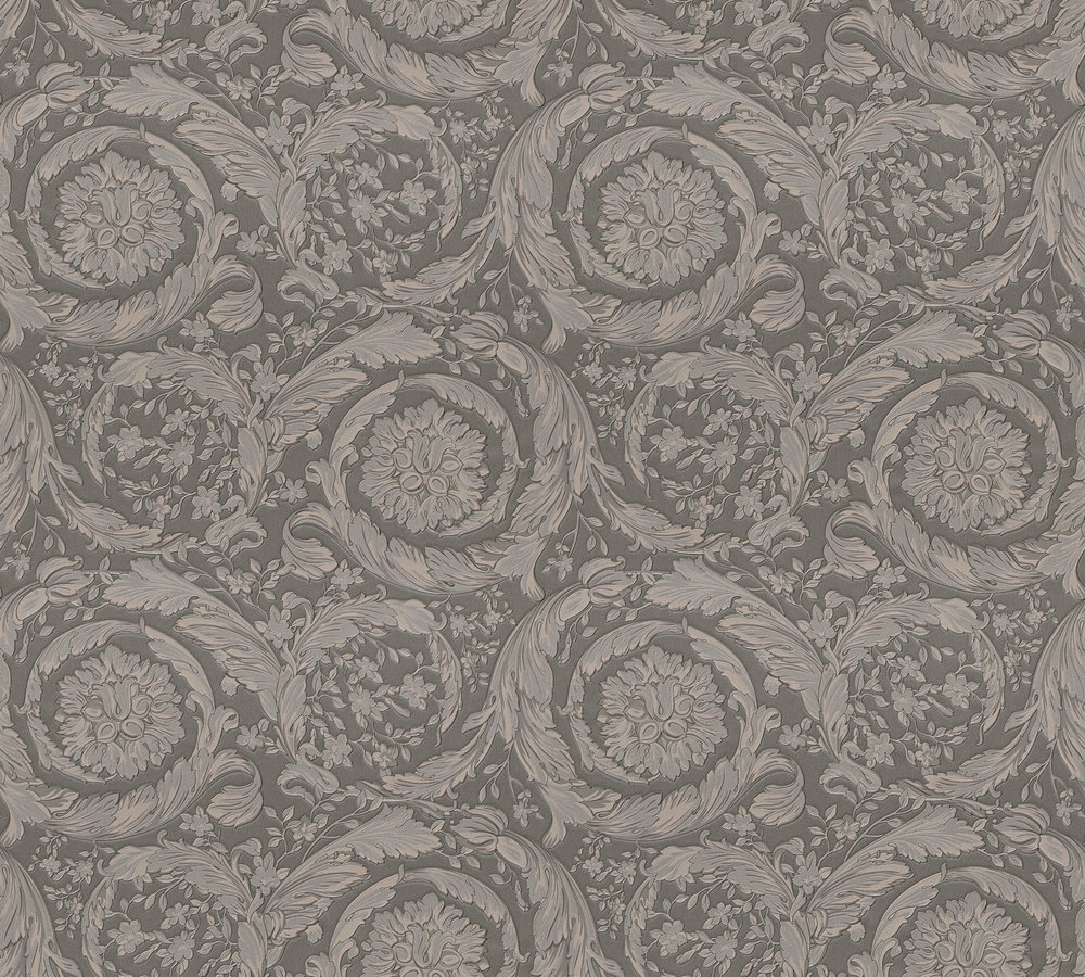 Metallic-Tapete Versace wallpaper Versace 3 Barocco Flowers in Braun Grau Metallic - 935836
