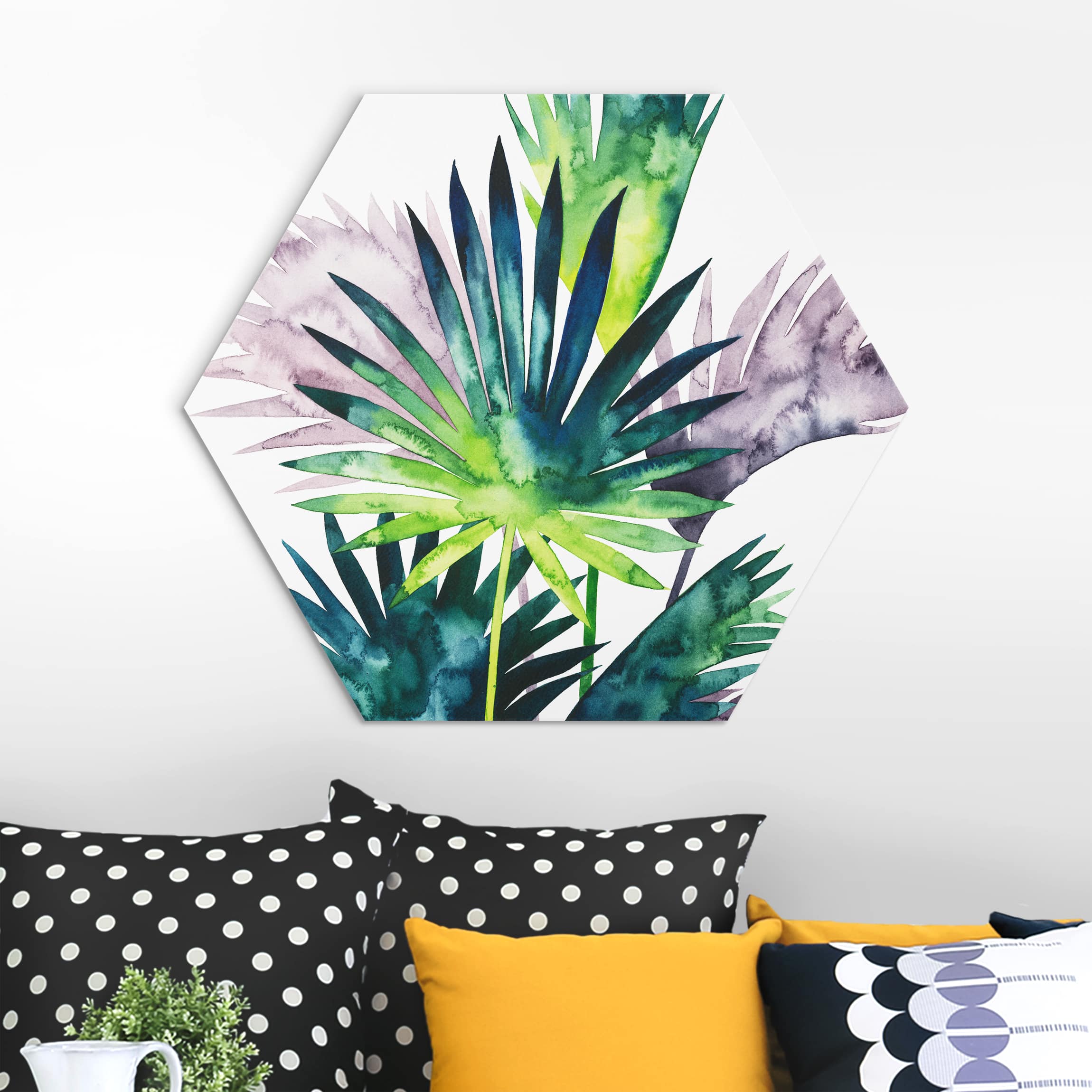 Hexagon-Alu-Dibond Bild Exotisches Blattwerk - Fächerpalme