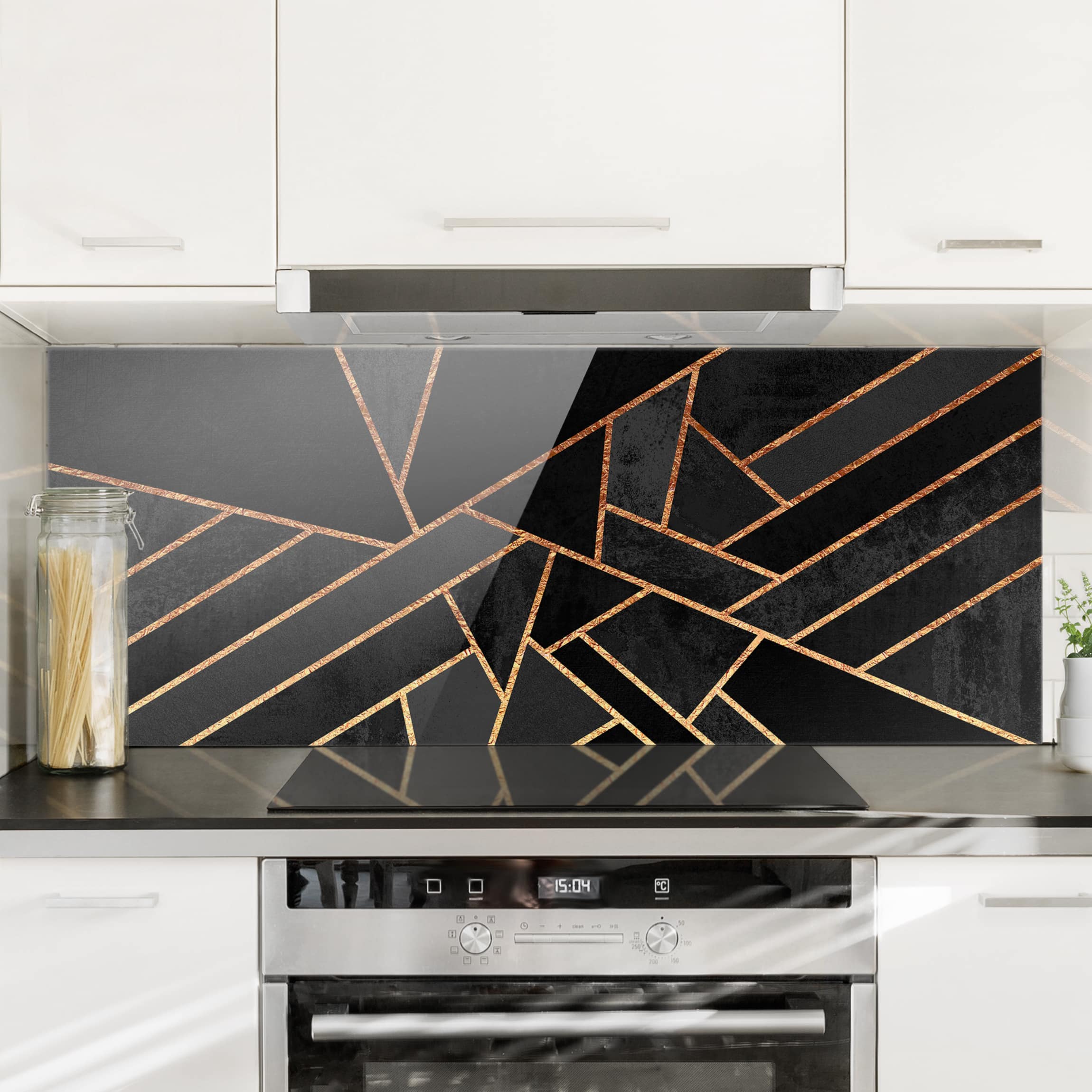 Glas Spritzschutz - Panorama Schwarze Dreiecke Gold