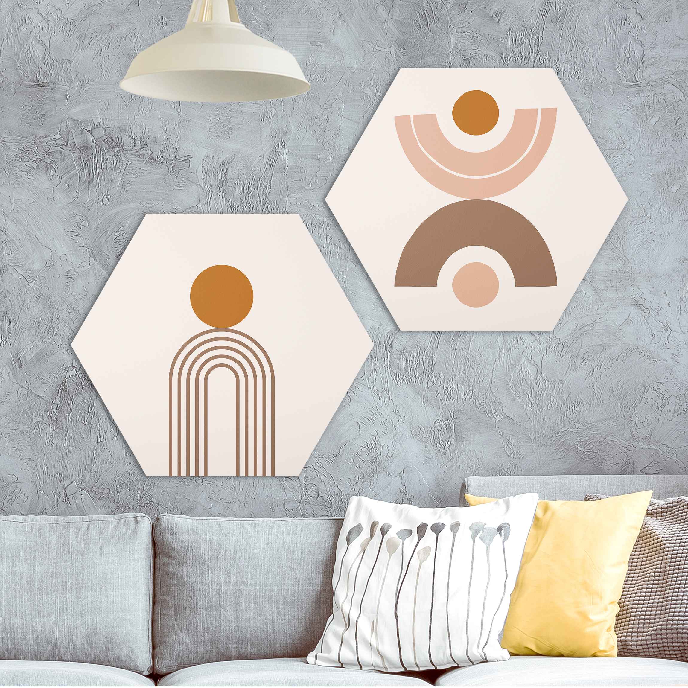 2-teiliges Hexagon-Alu-Dibond Bild Line Art Abstrakte Formen Set I