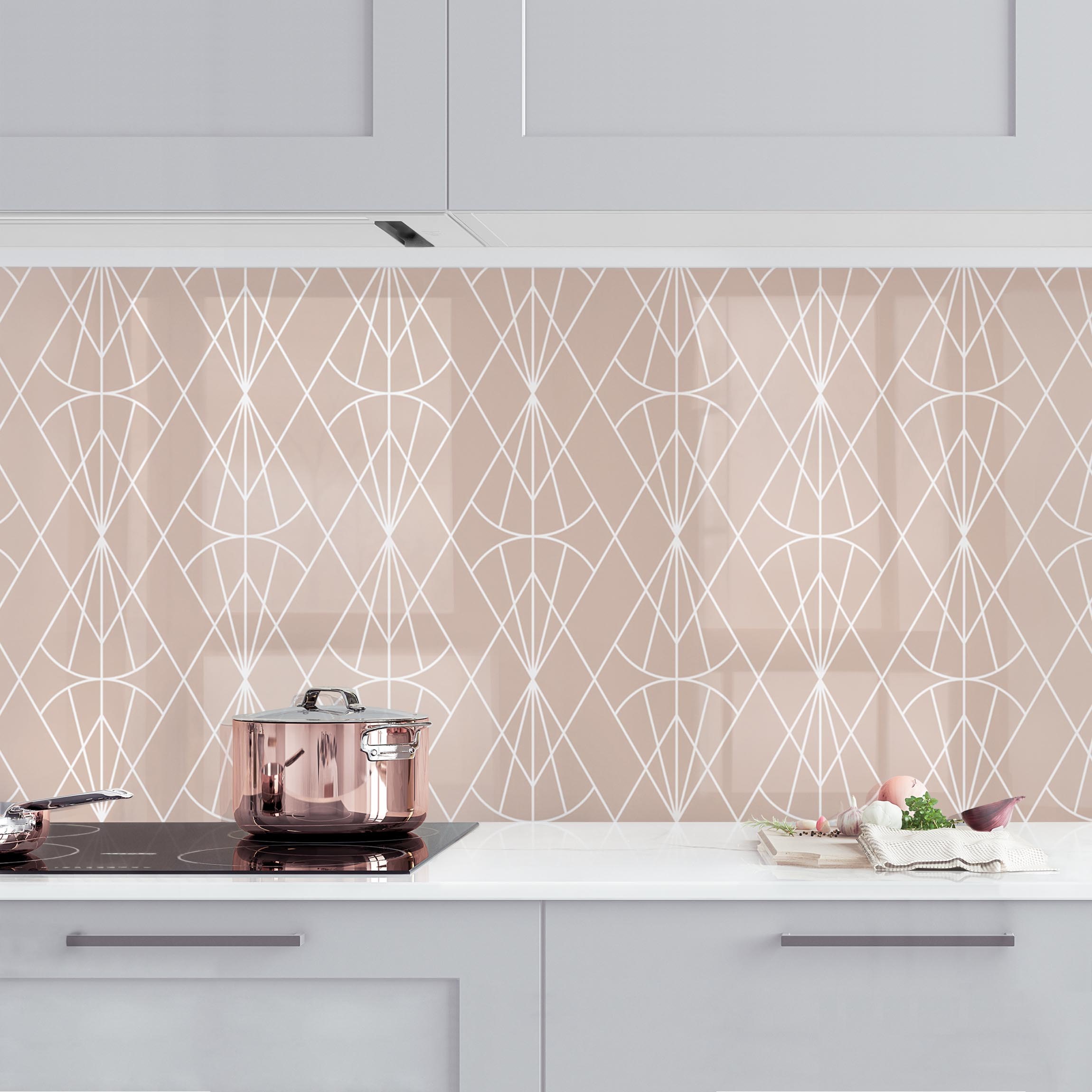Küchenrückwand Art Deco Diamant Muster vor Beige XXL