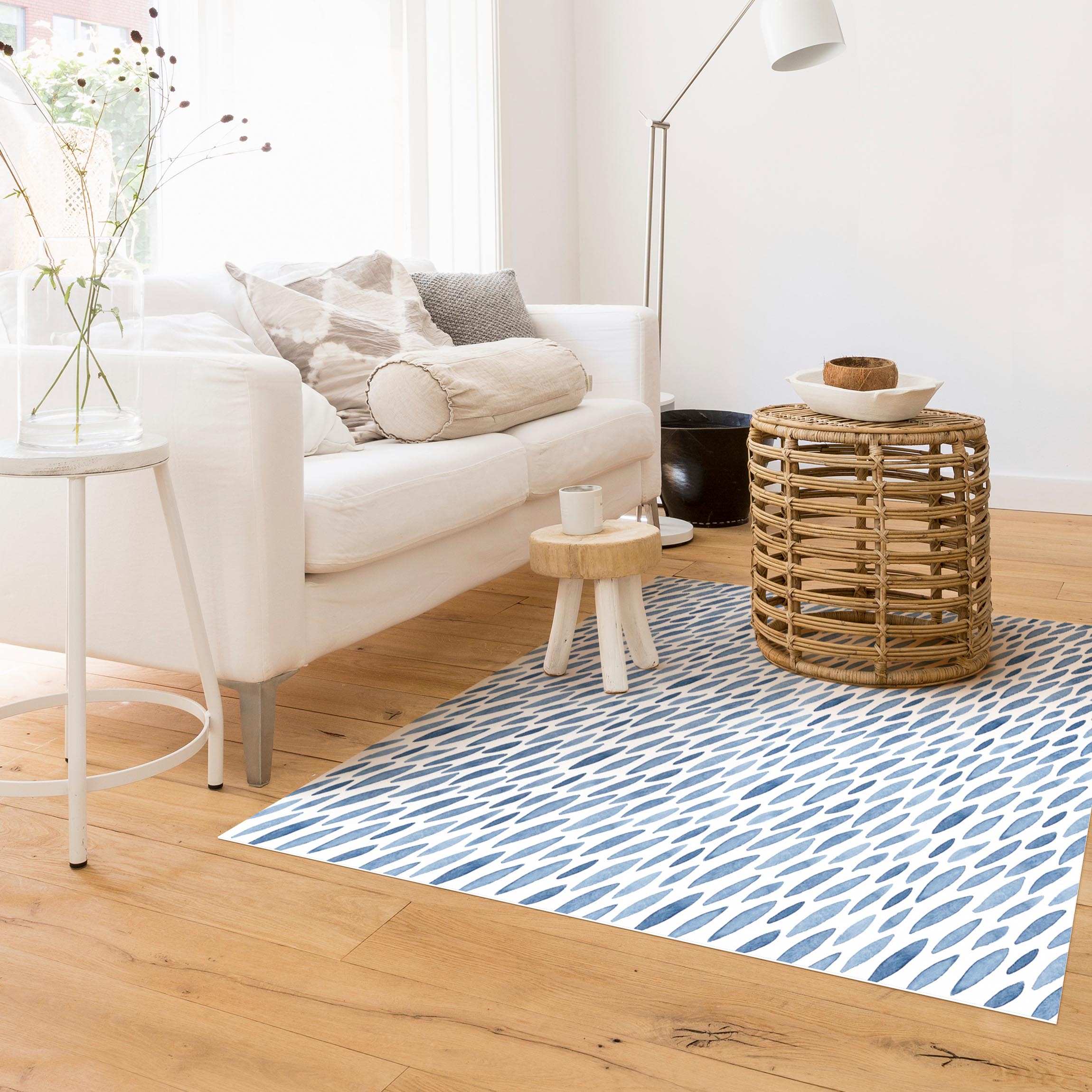 Vinylteppich Aquarell Regen in Indigo klein und groß