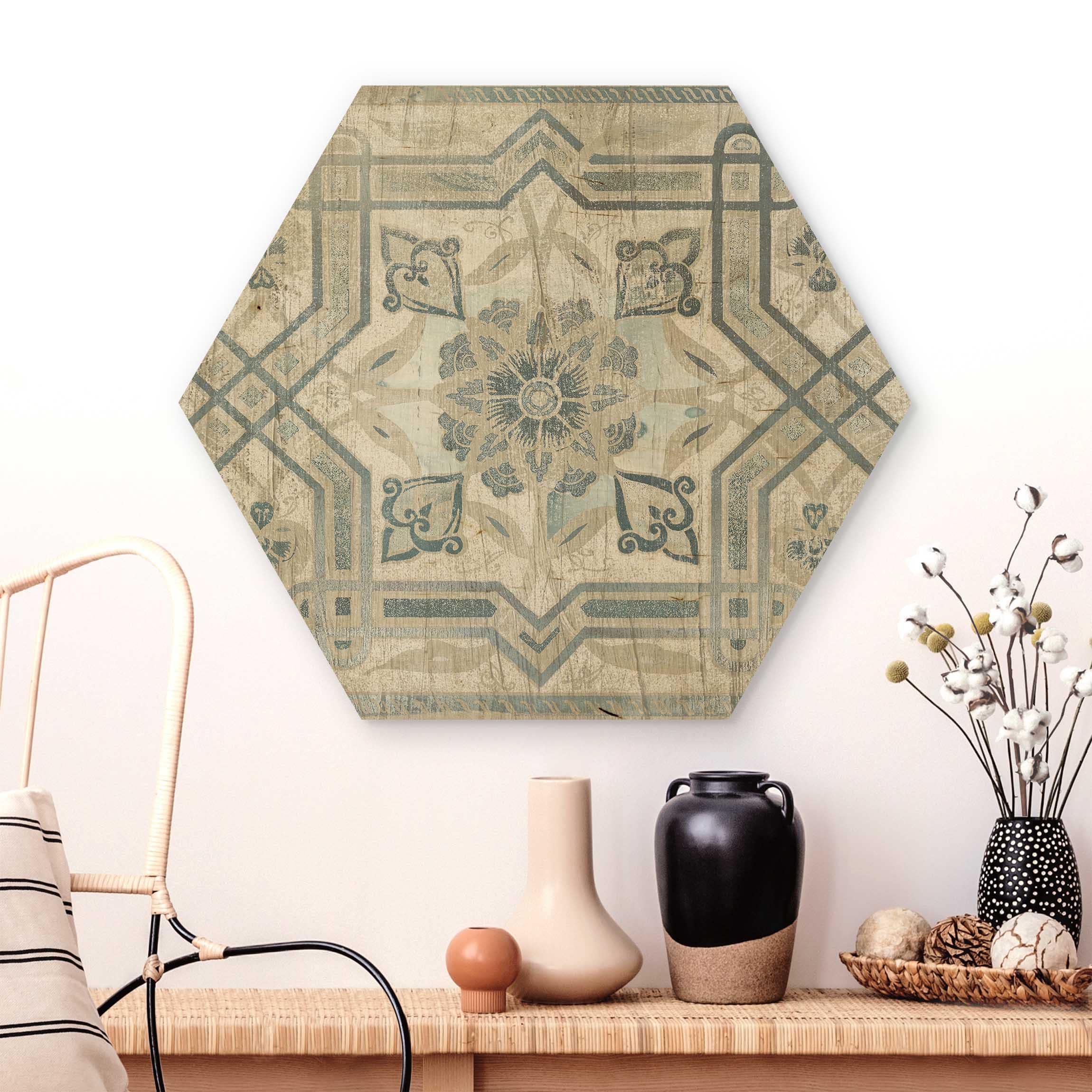 Hexagon-Holzbild Holzpaneel Persisch Vintage III