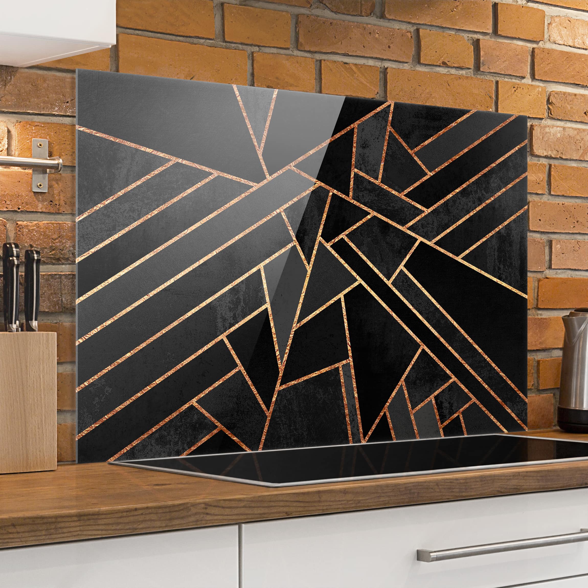Glas Spritzschutz - Querformat 3:2 Schwarze Dreiecke Gold