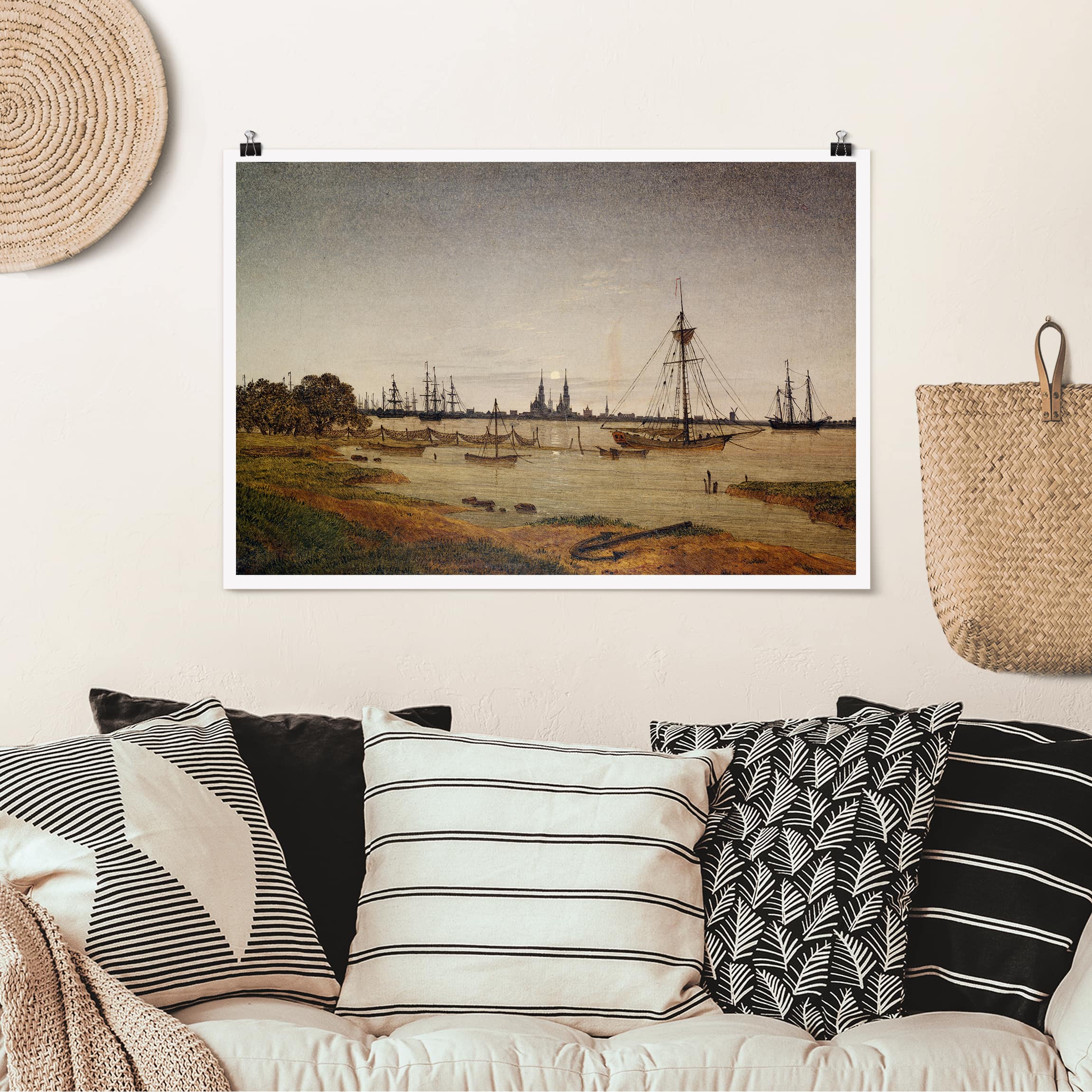 Poster - Querformat Caspar David Friedrich - Hafen bei Mondschein