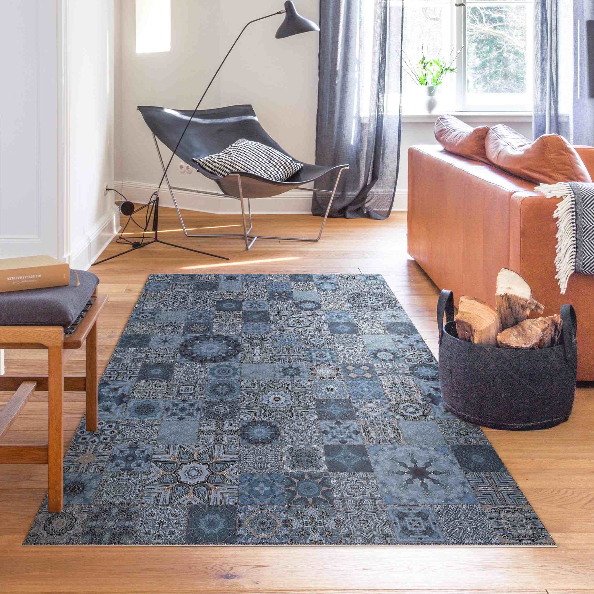 Vinylteppich Art Deco Fliesen Blaugrau Marmor mit Goldschimmer