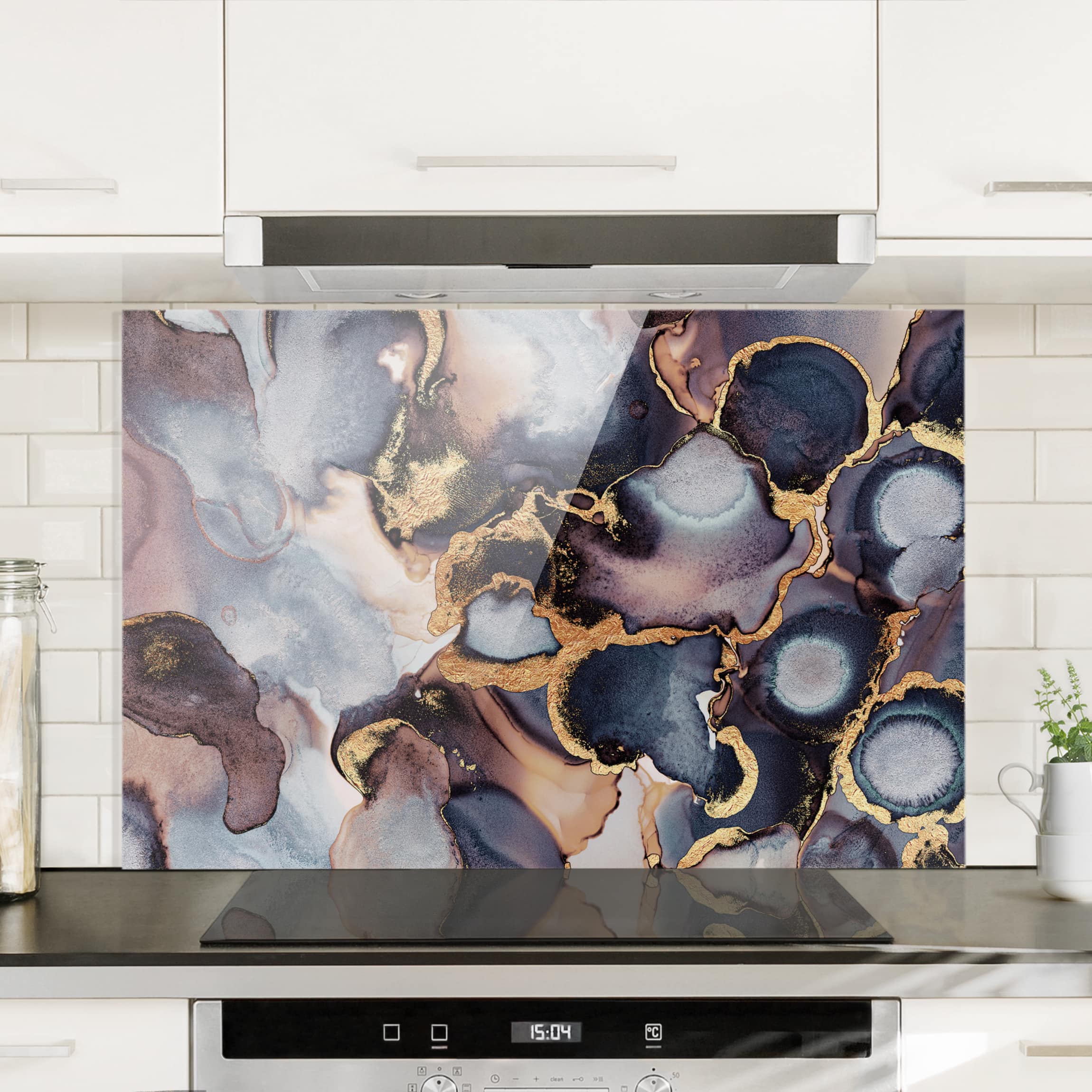 Glas Spritzschutz - Querformat 3:2 Marmor Aquarell mit Gold