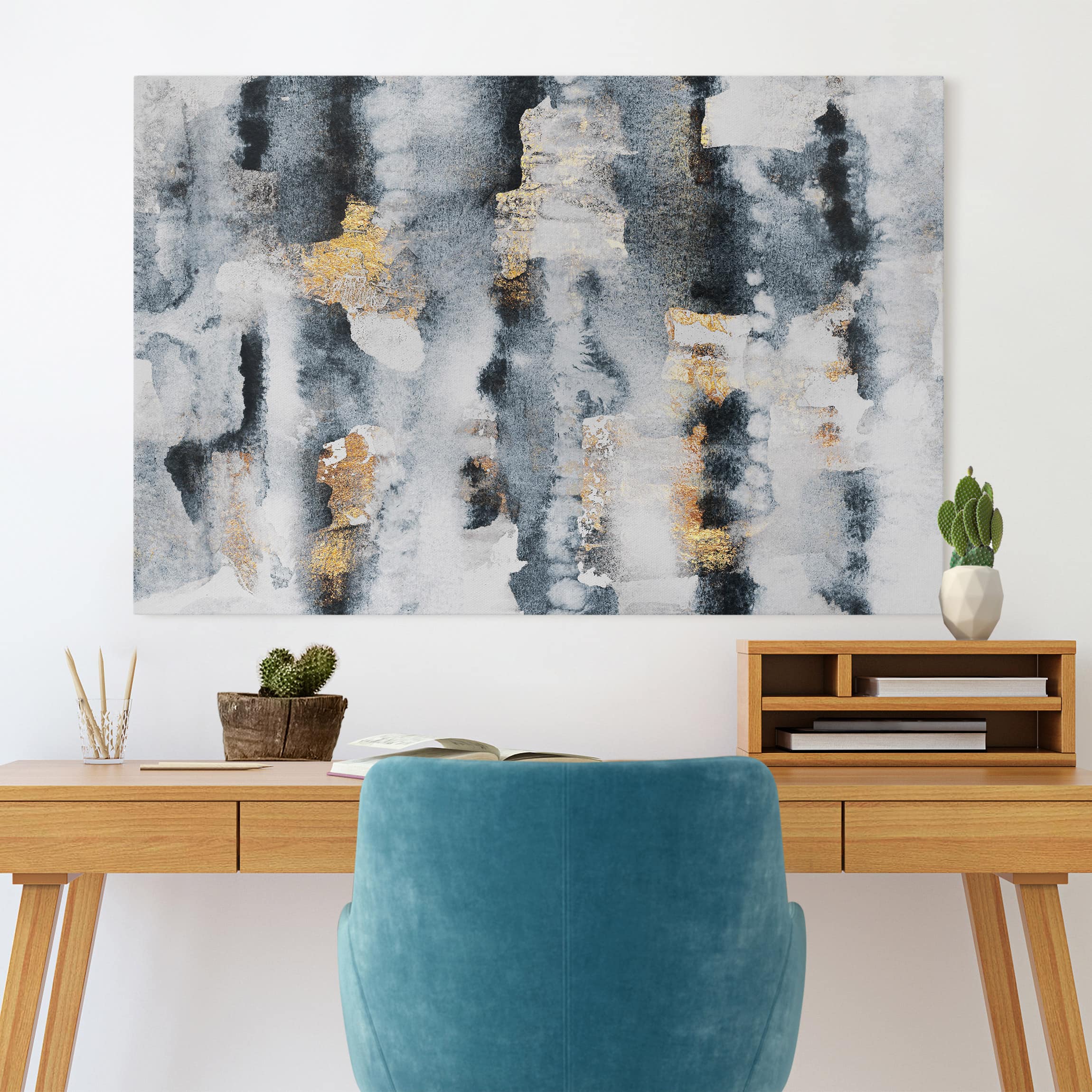 Leinwandbild - Querformat Abstraktes Aquarell mit Gold