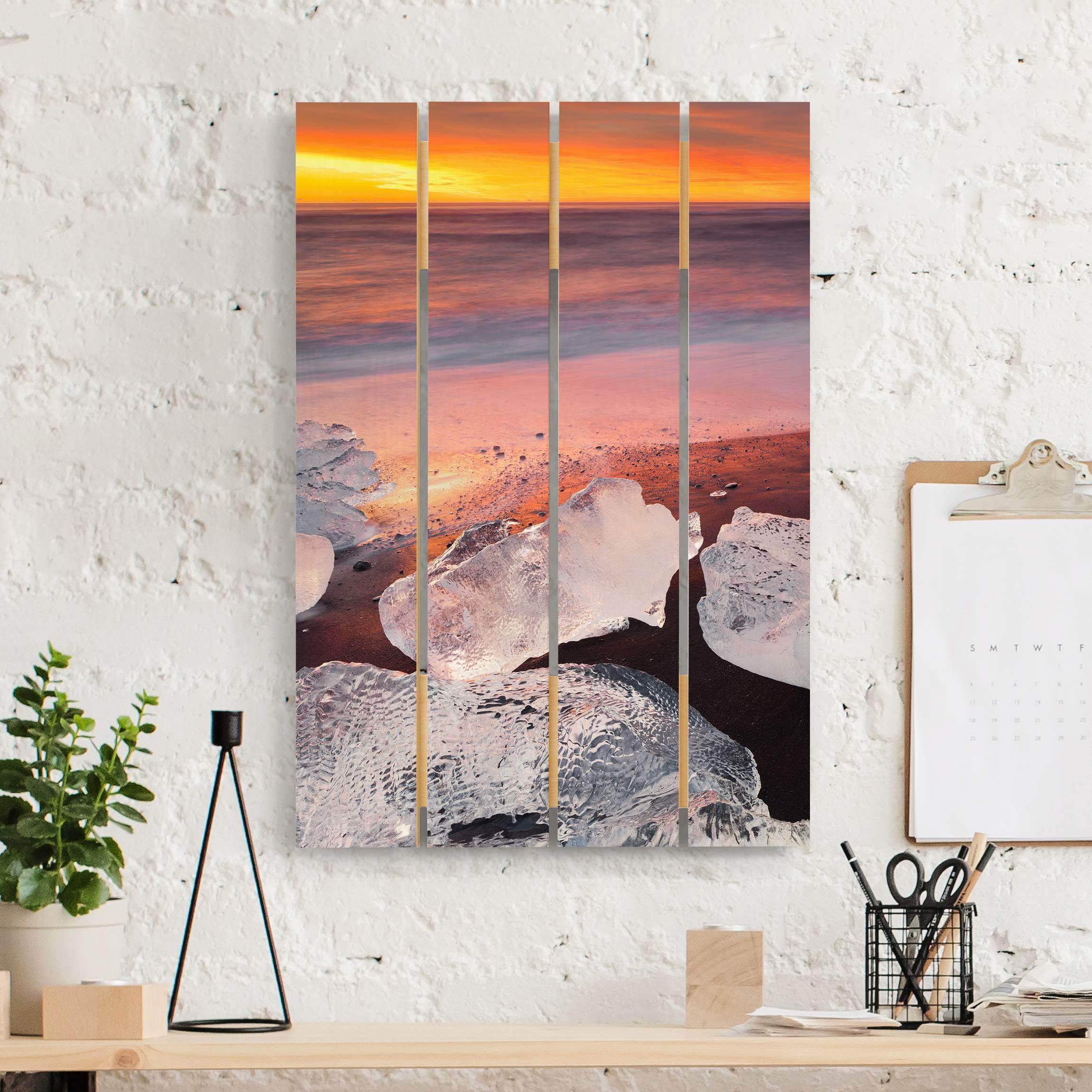 Holzbild Plankenoptik Eisbrocken Jökulsárlon Island