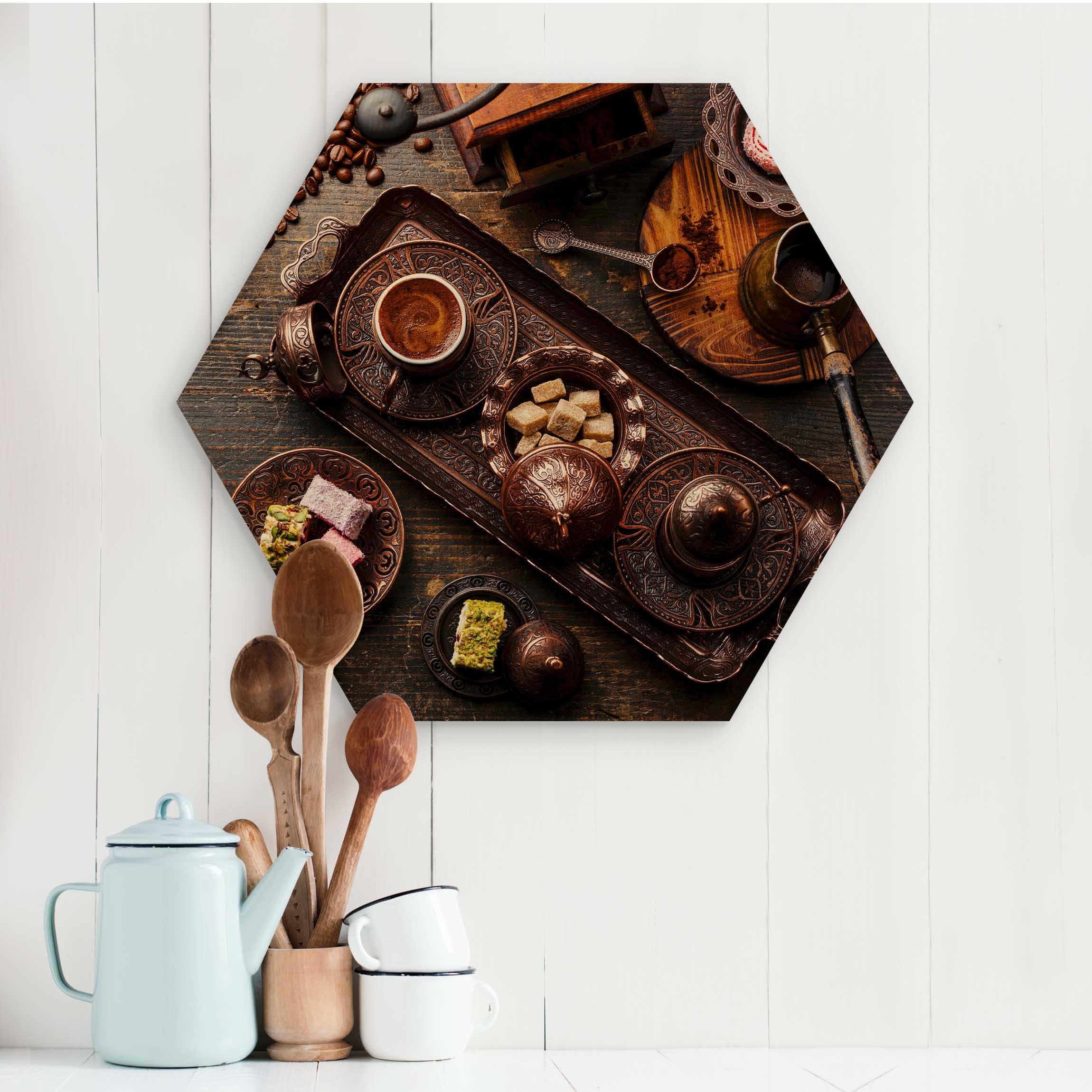 Hexagon-Holzbild Türkischer Kaffee