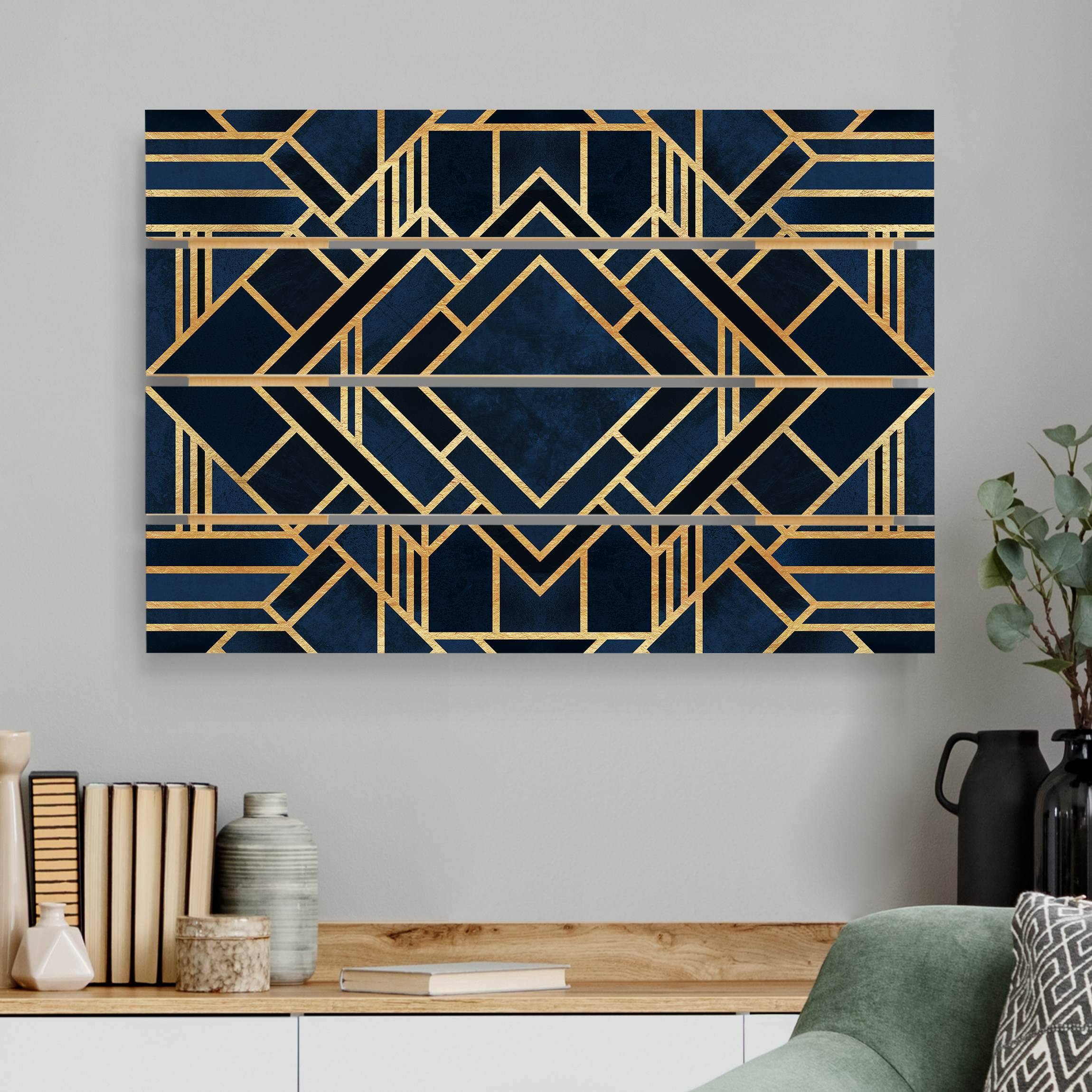 Holzbild Plankenoptik - Querformat Art Deco Gold