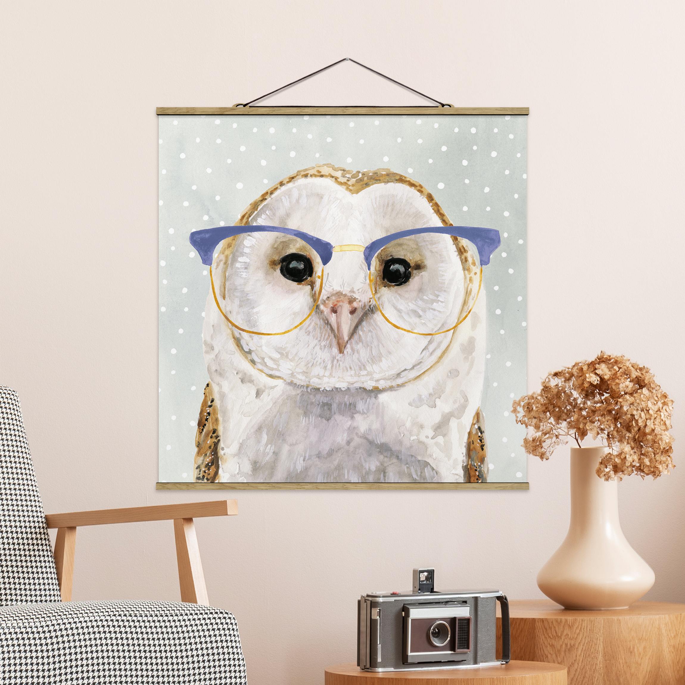 Stoffbild - Quadrat Bebrillte Tiere - Eule