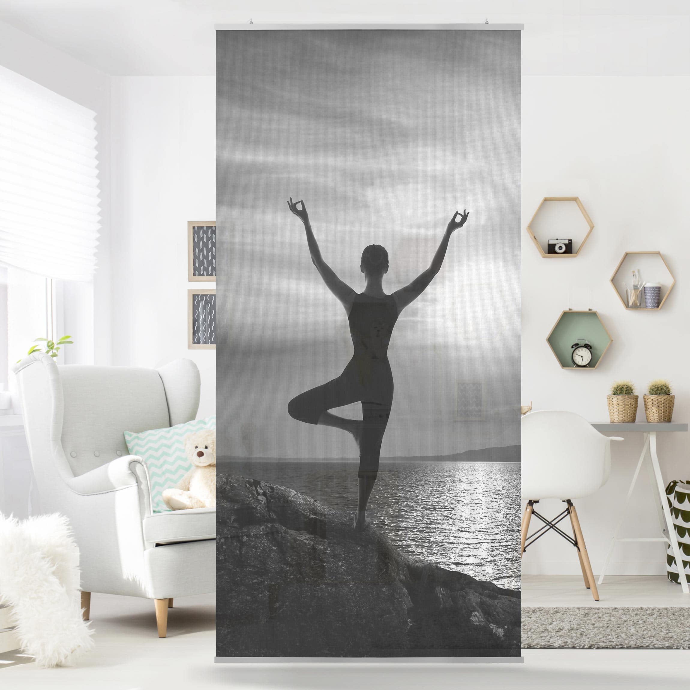 Raumteiler Yoga schwarz weiss