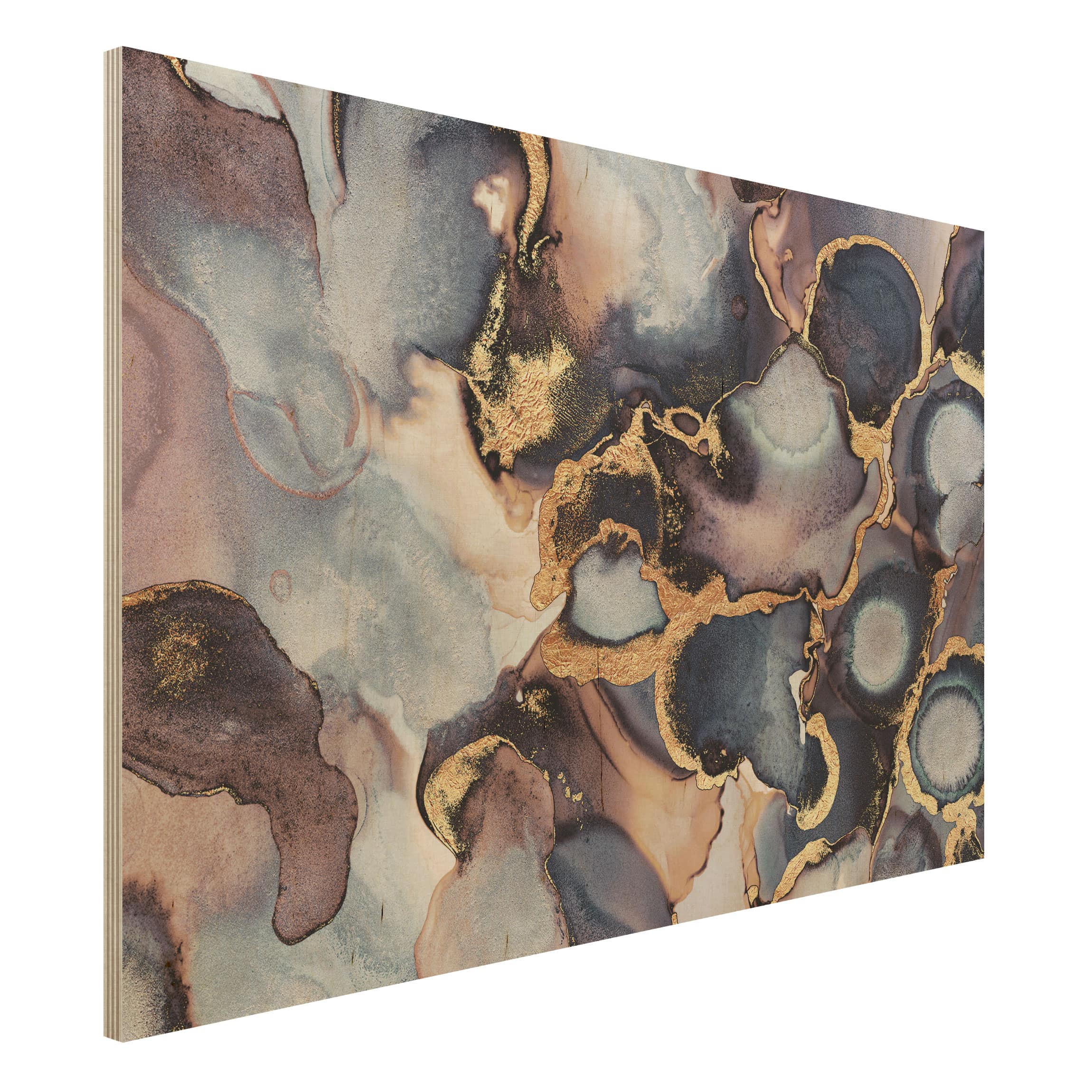 Holzbild - Querformat 3:2 Marmor Aquarell mit Gold