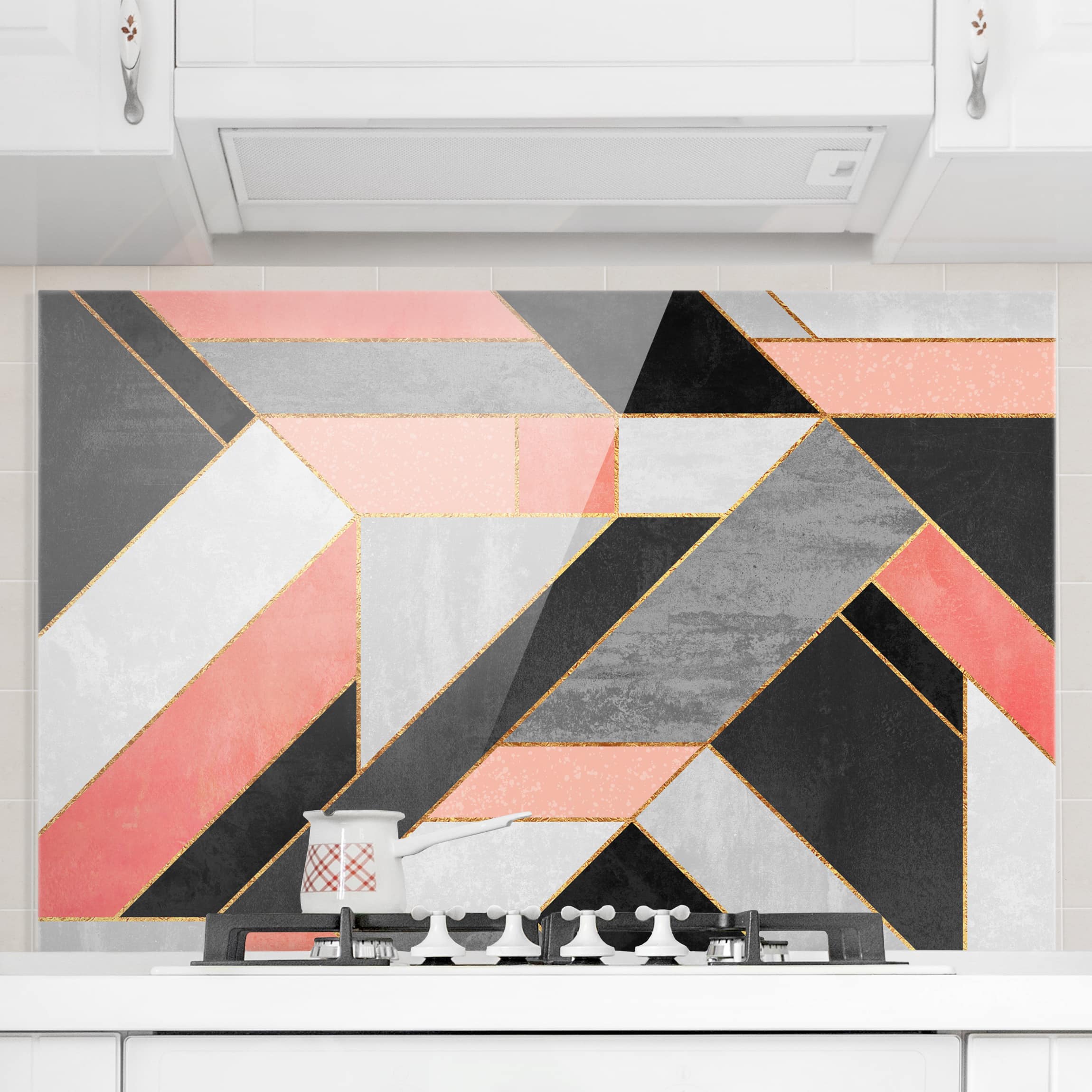 Glas Spritzschutz - Querformat 3:2 Geometrie Rosa und Gold