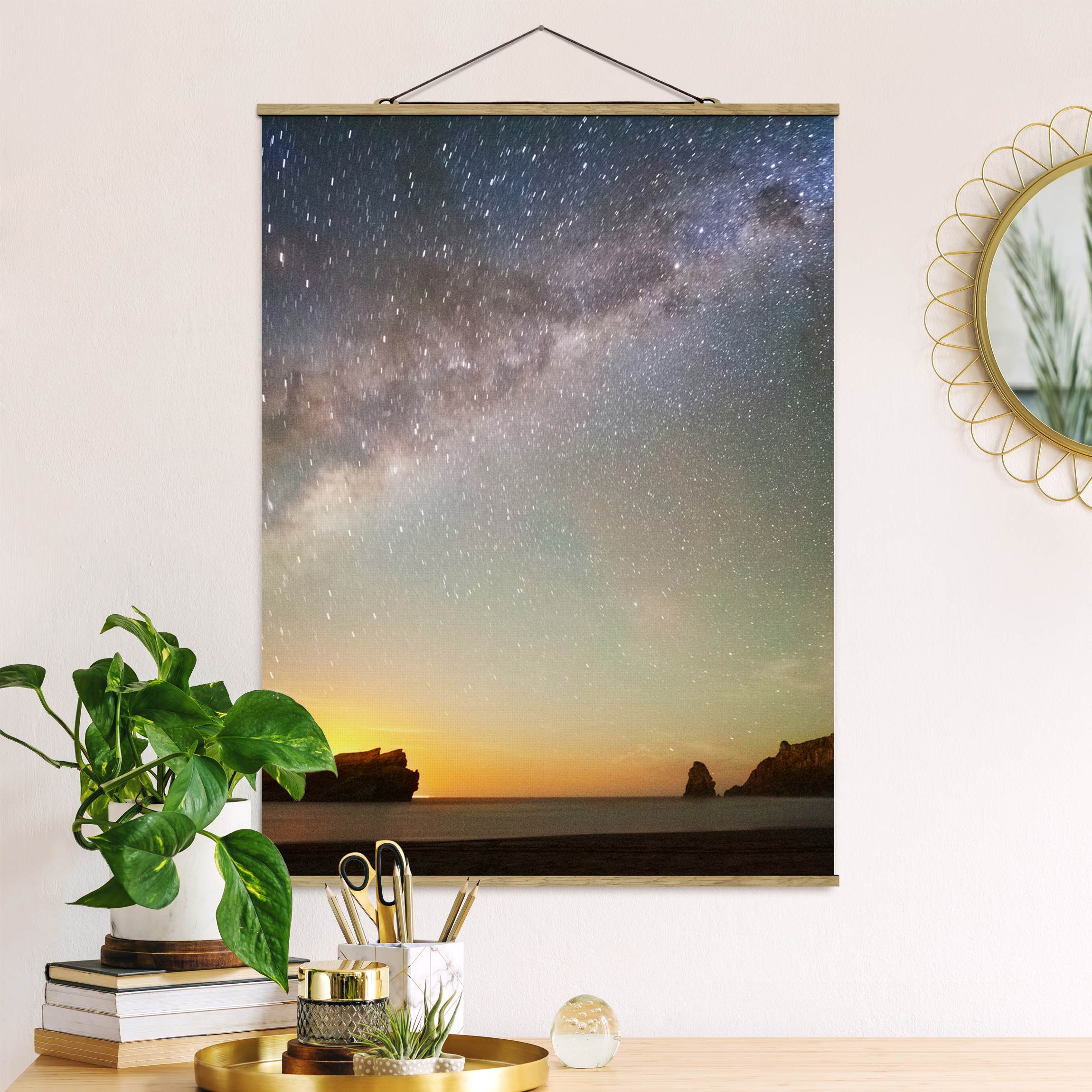 Stoffbild - Hochformat Sternenhimmel über dem Meer