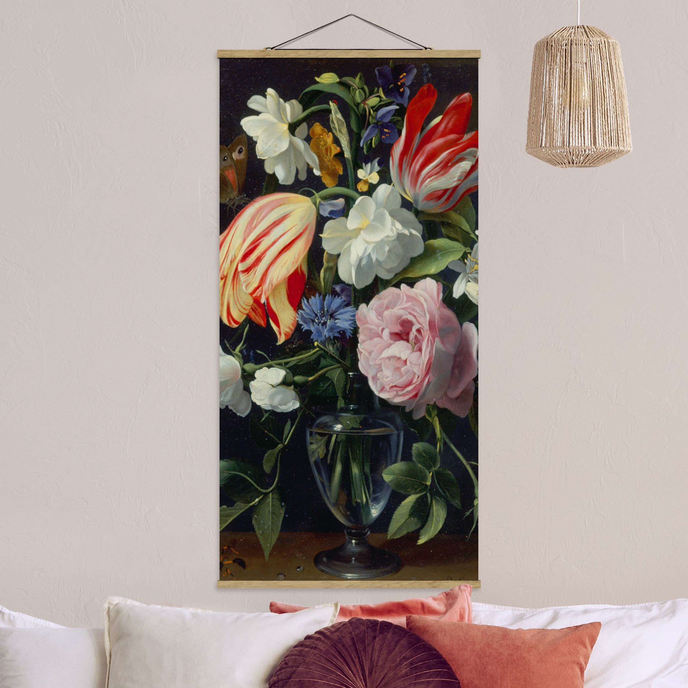 Stoffbild mit Posterleisten Daniel Seghers - Vase mit Blumen