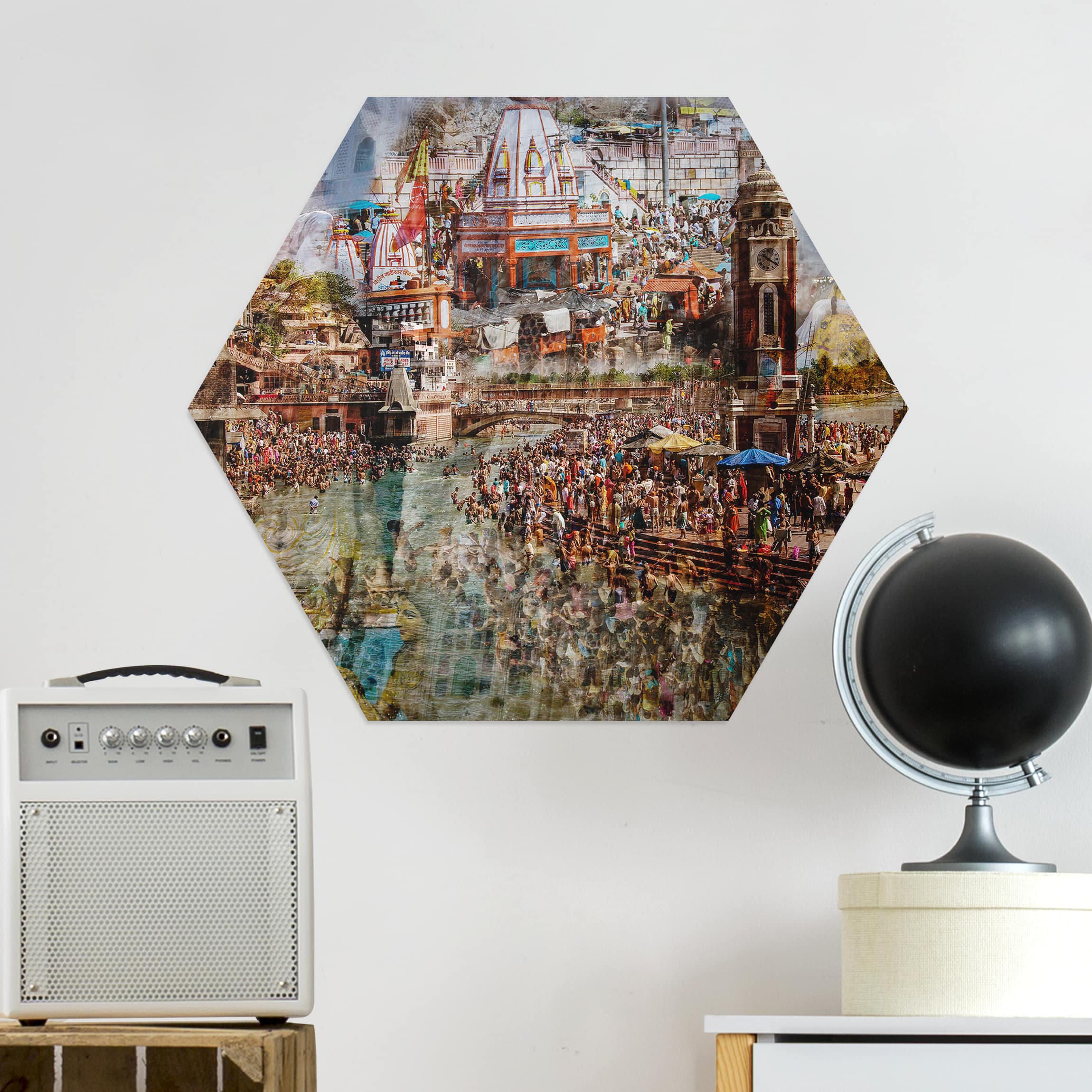 Hexagon-Alu-Dibond Bild Holy India