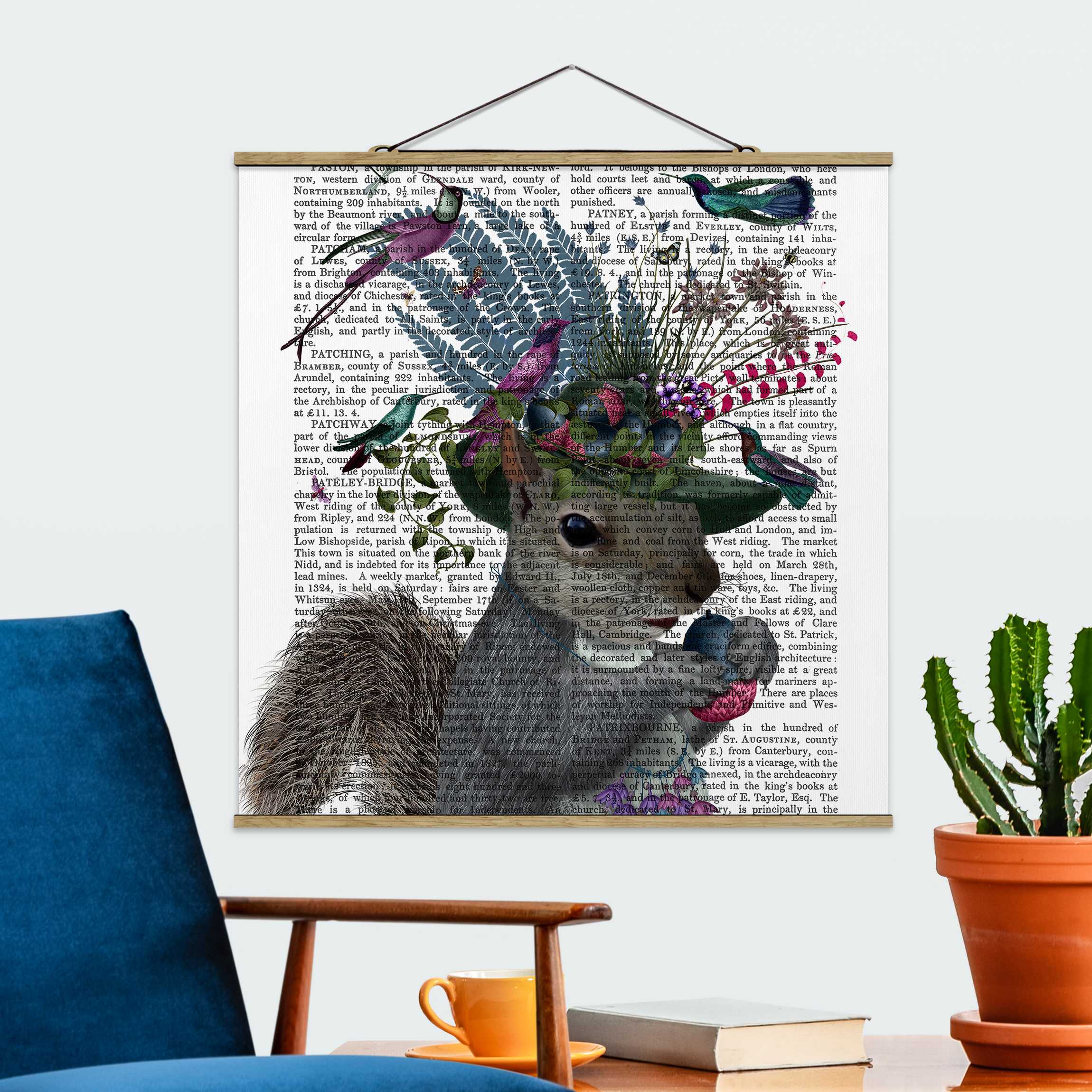 Stoffbild mit Posterleisten Vogelfänger - Eichhörnchen mit Eicheln