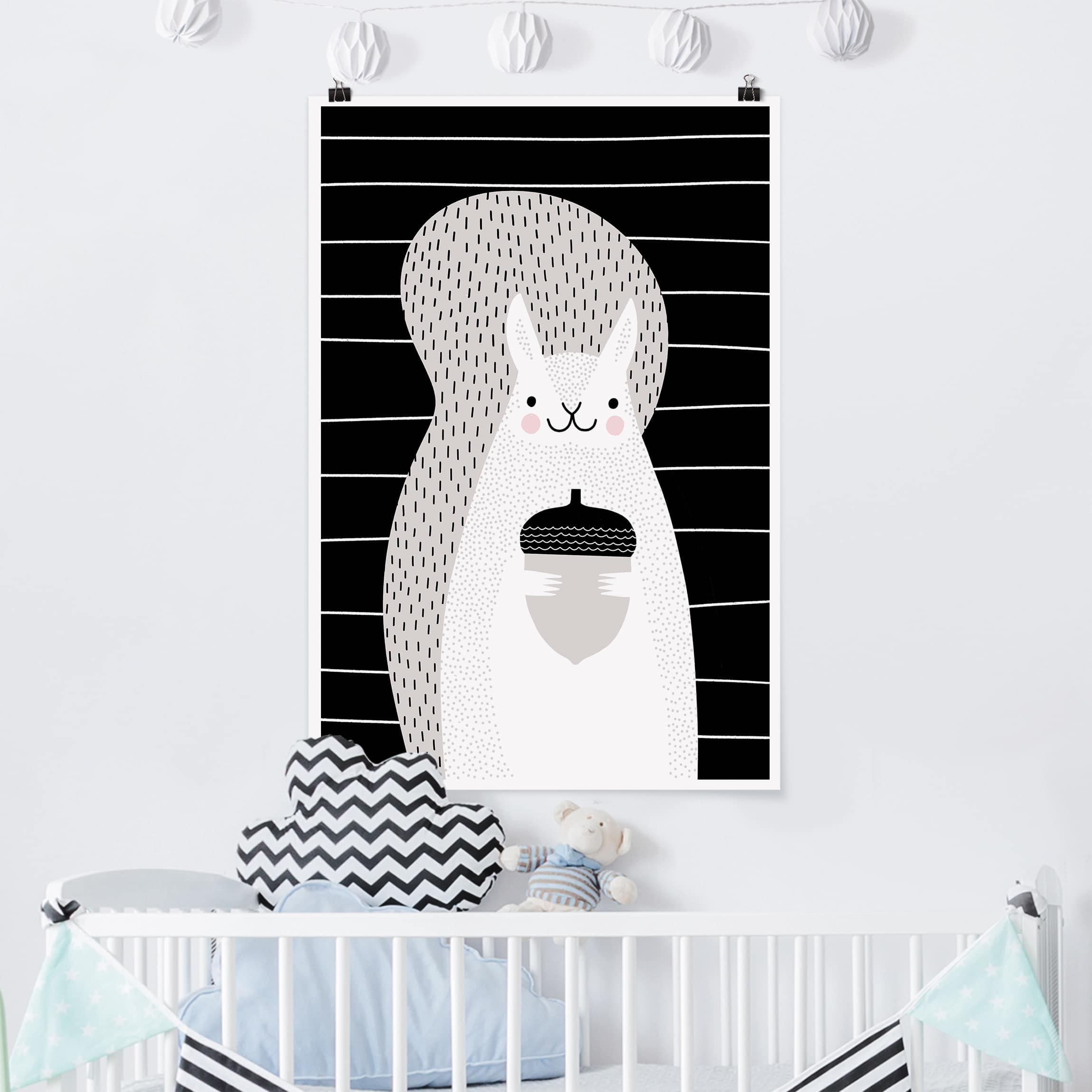 Poster - Hochformat Tierpark mit Mustern - Eichhörnchen