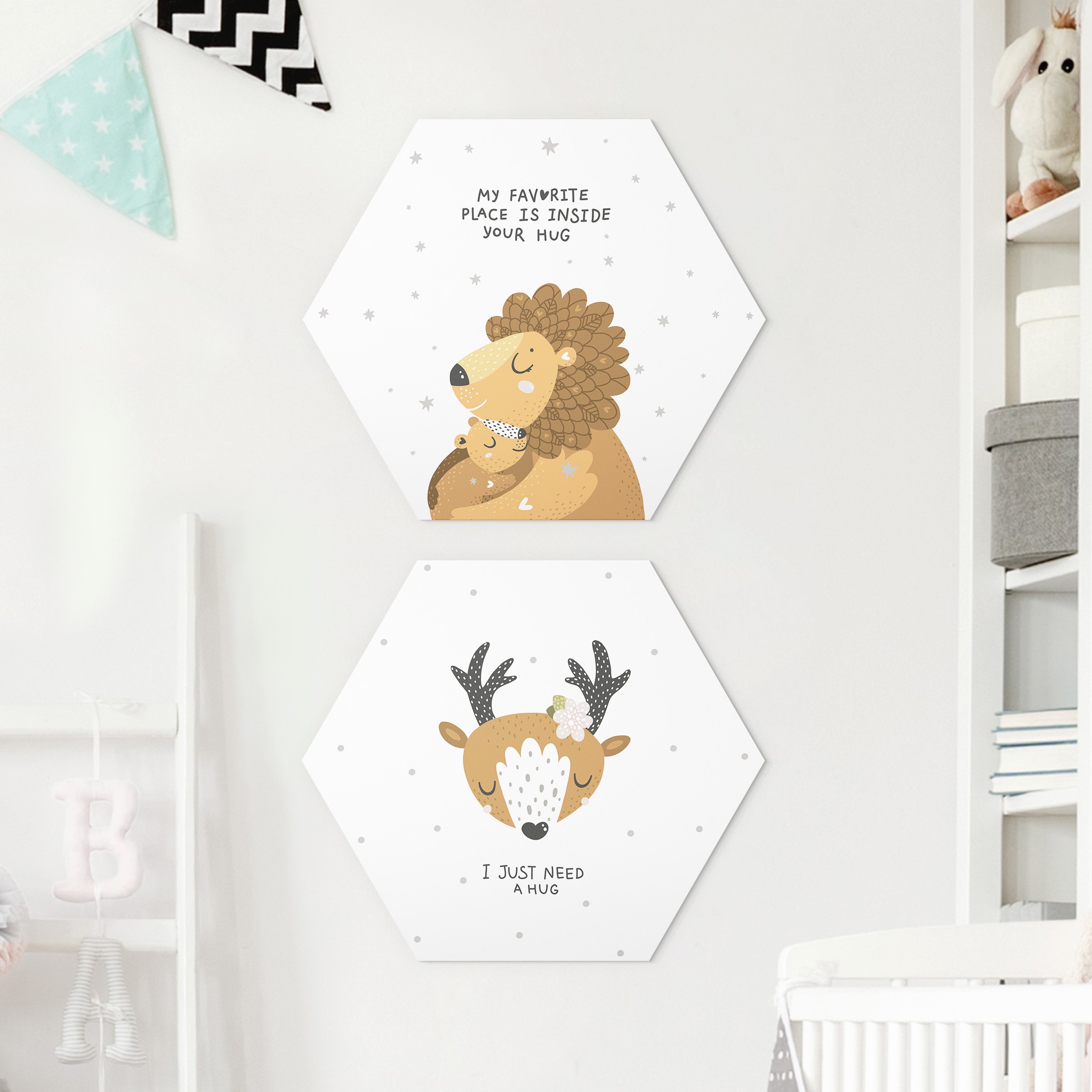 2-teiliges Hexagon-Alu-Dibond Bild I just need a hug Set I