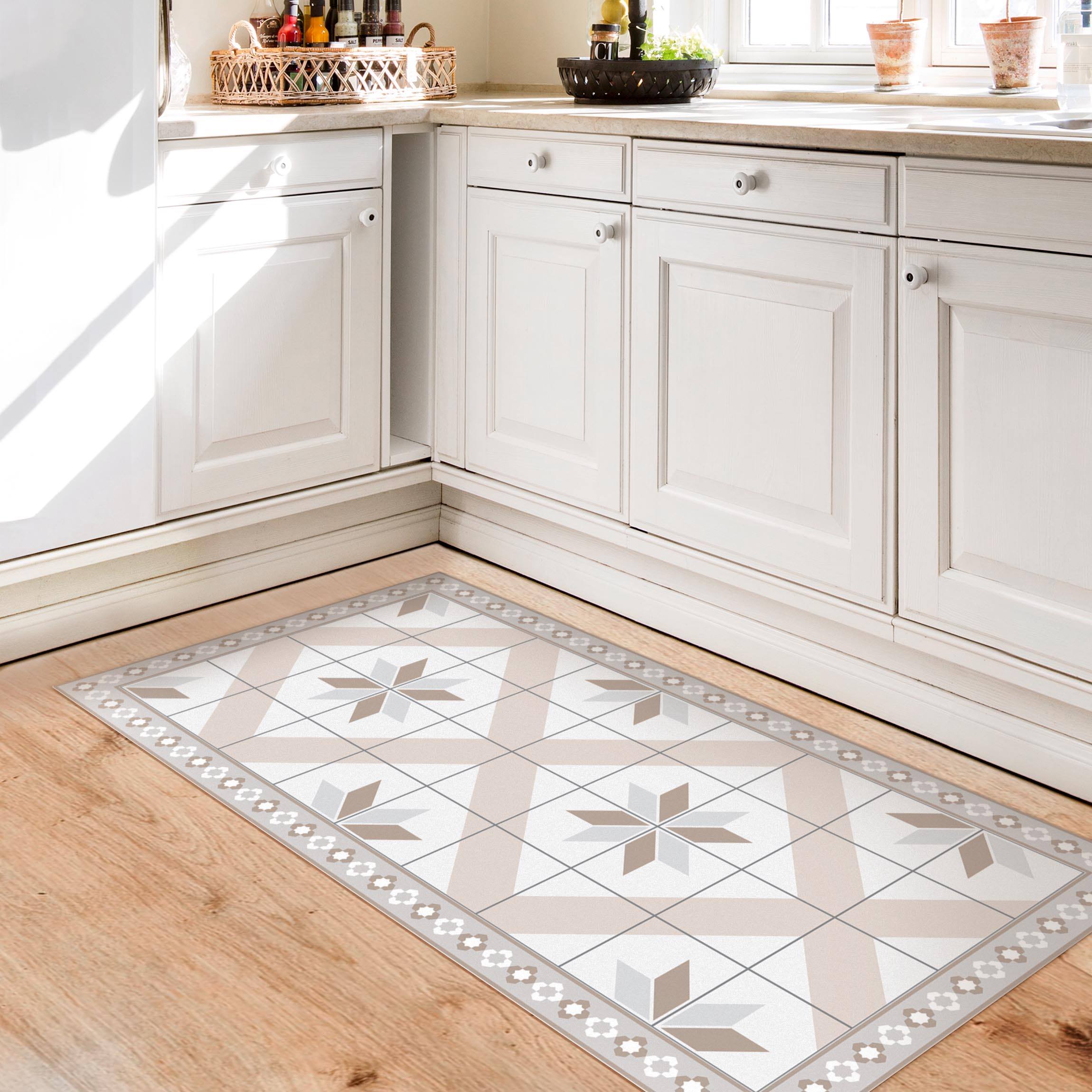 Vinylteppich Geometrische Fliesen Rautenblüte Sand mit schmaler Bordüre