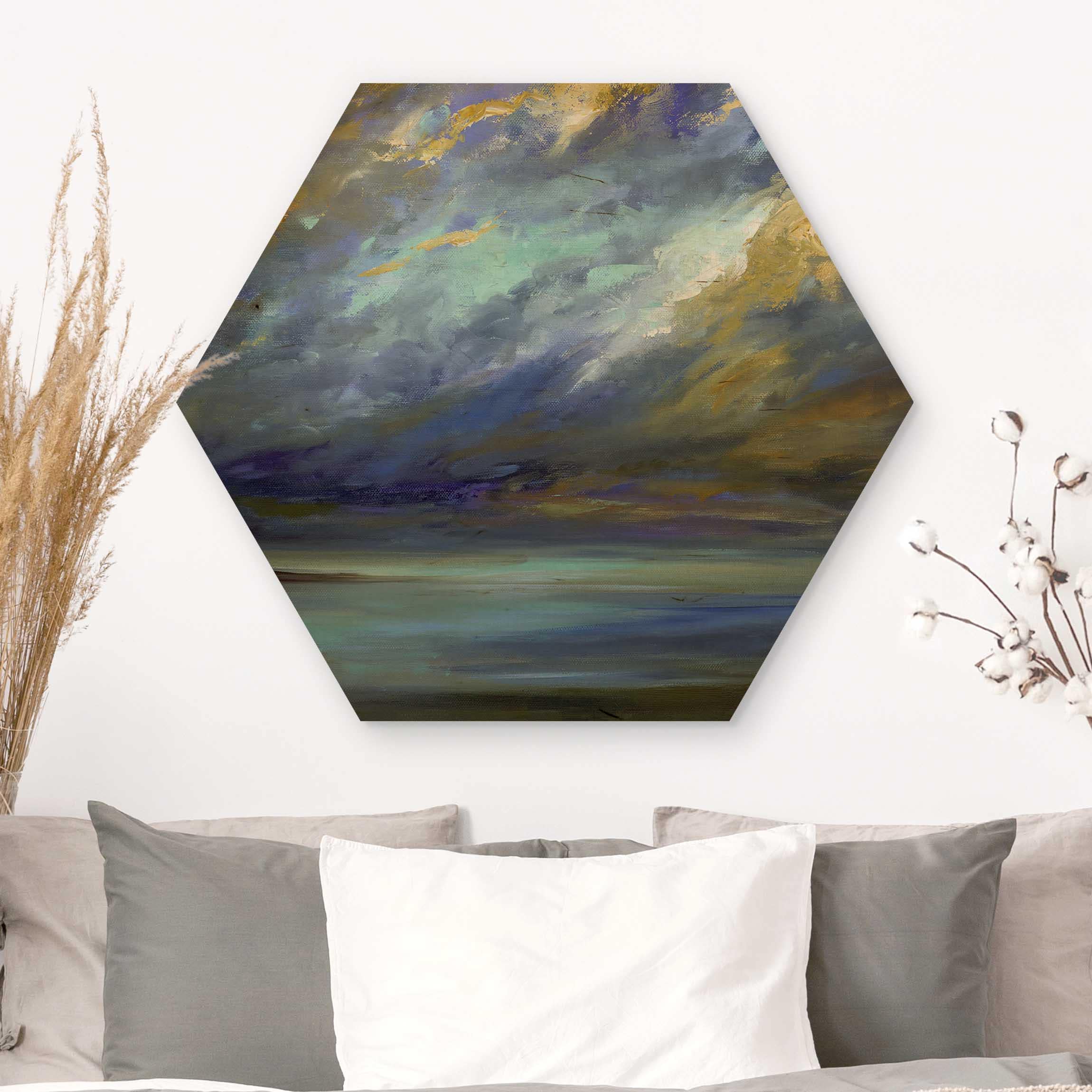 Hexagon-Holzbild Himmel über Küste