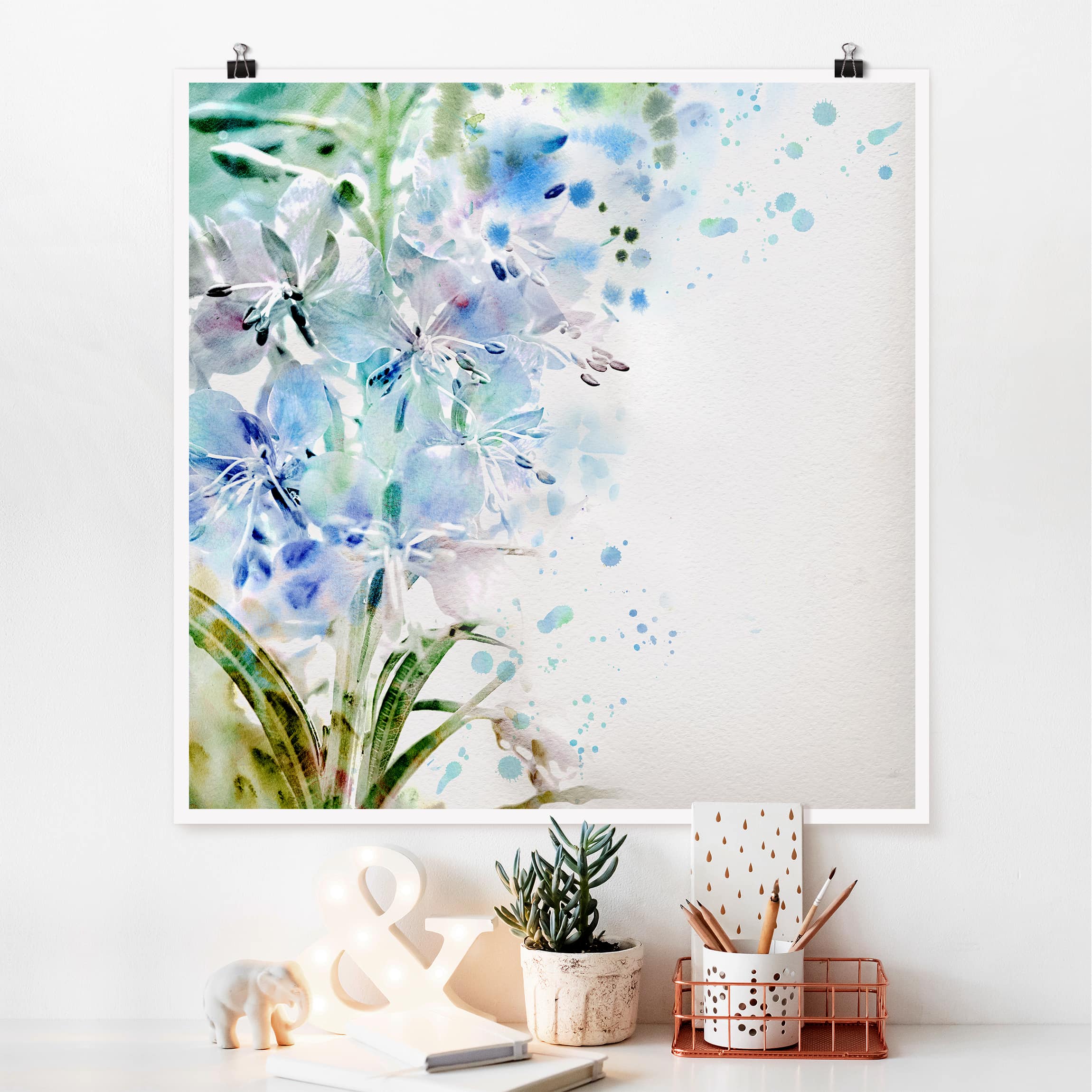 Poster - Quadrat Aquarell Blumen Lilien