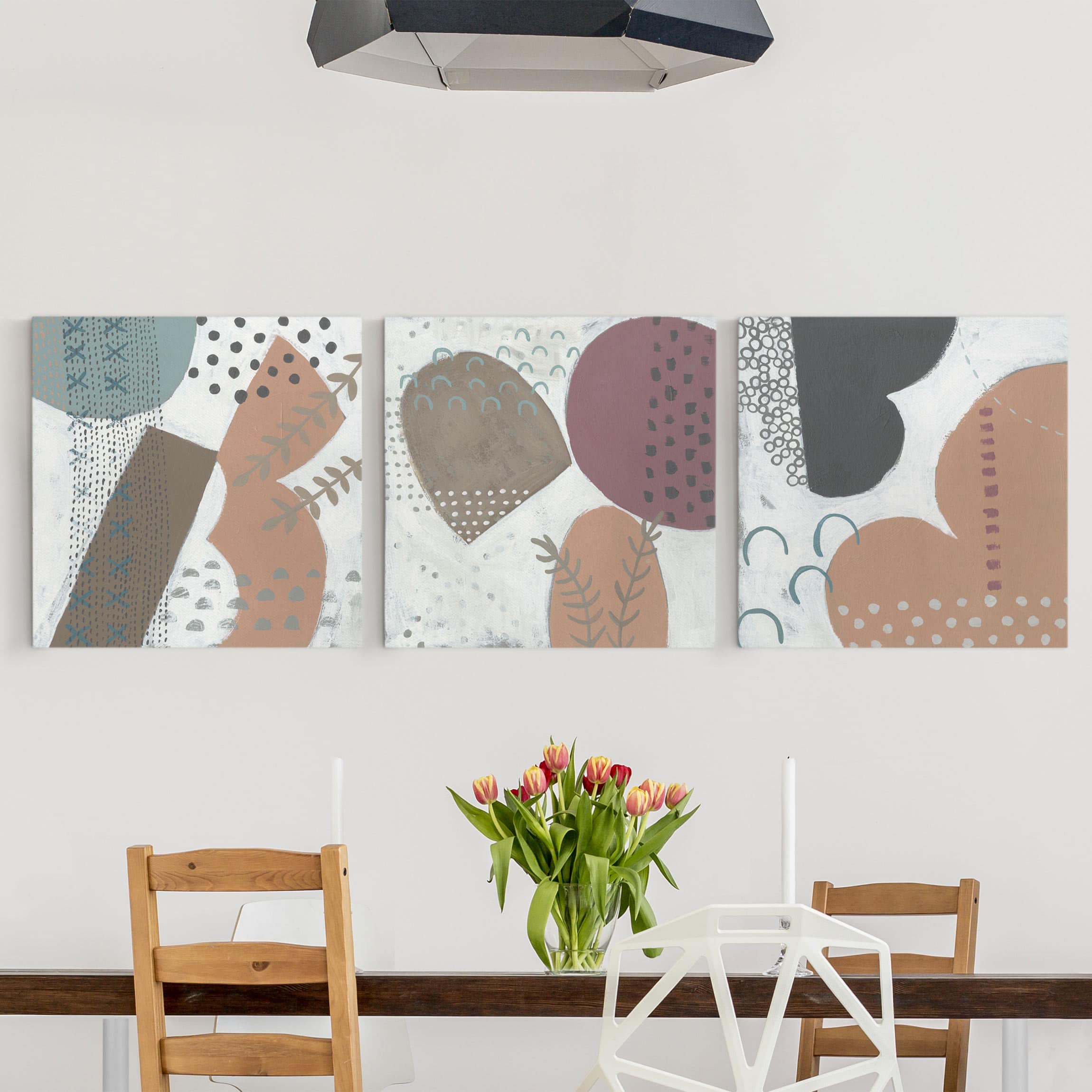 3-teiliges Leinwandbild Abstrakt Karneval der Formen in Lachs Set II