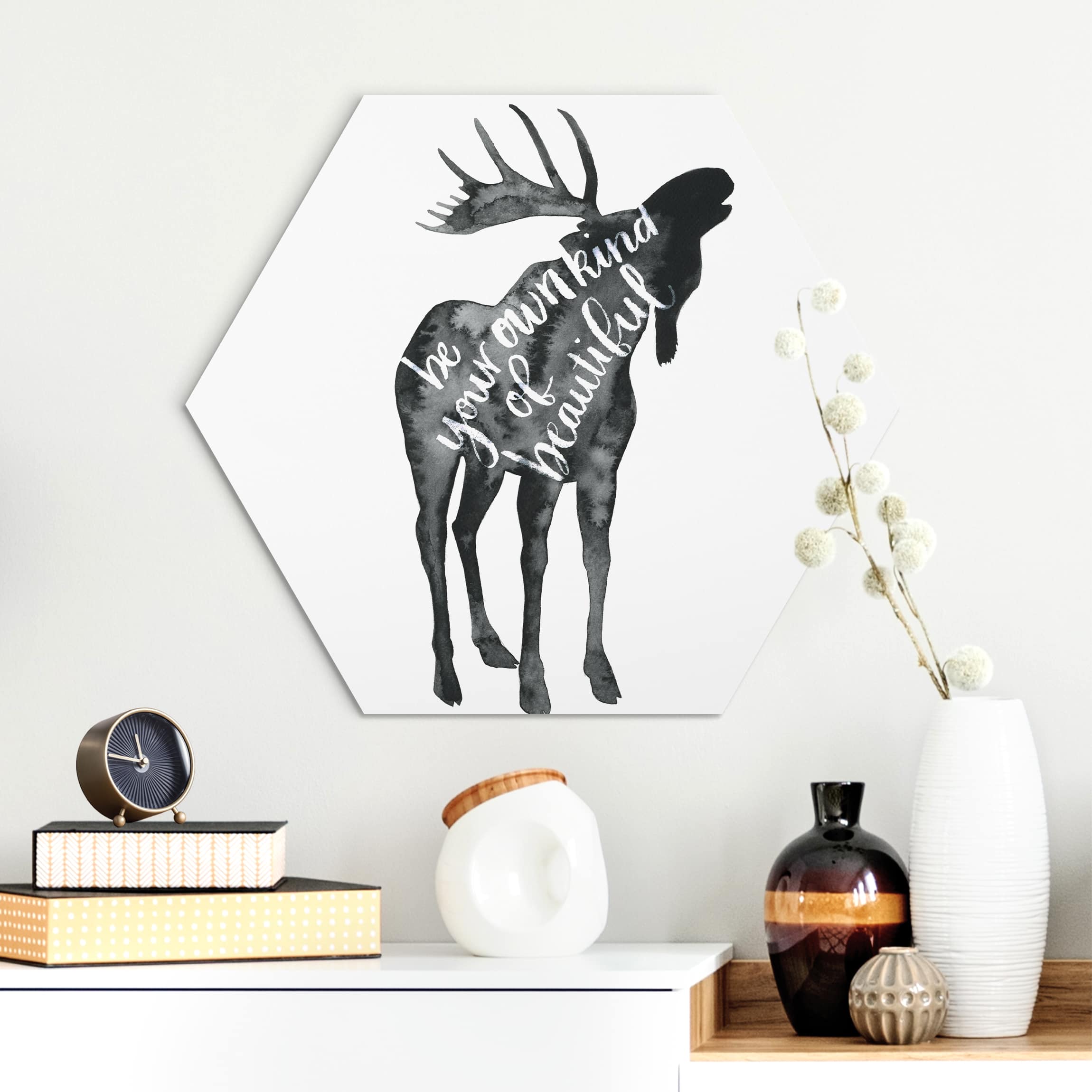 Hexagon-Alu-Dibond Bild Tiere mit Weisheit - Elch