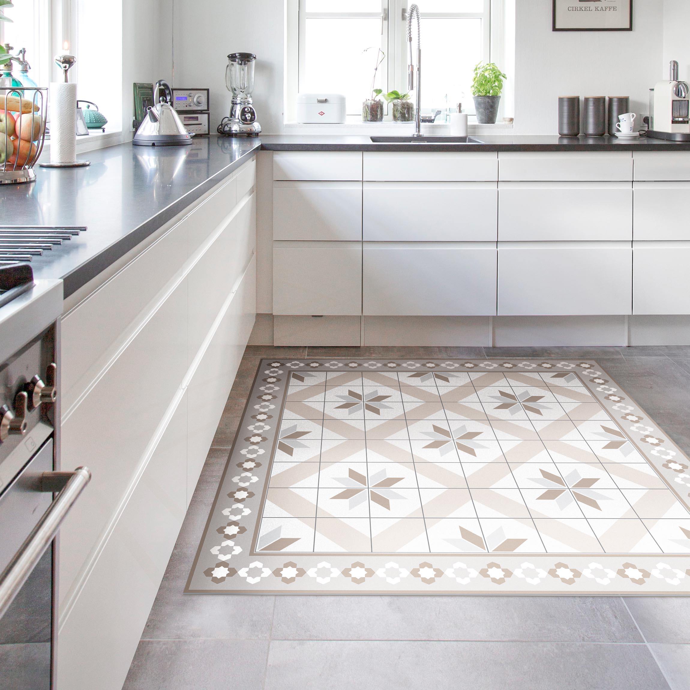 Vinylteppich Geometrische Fliesen Rautenblüte Sand mit Bordüre