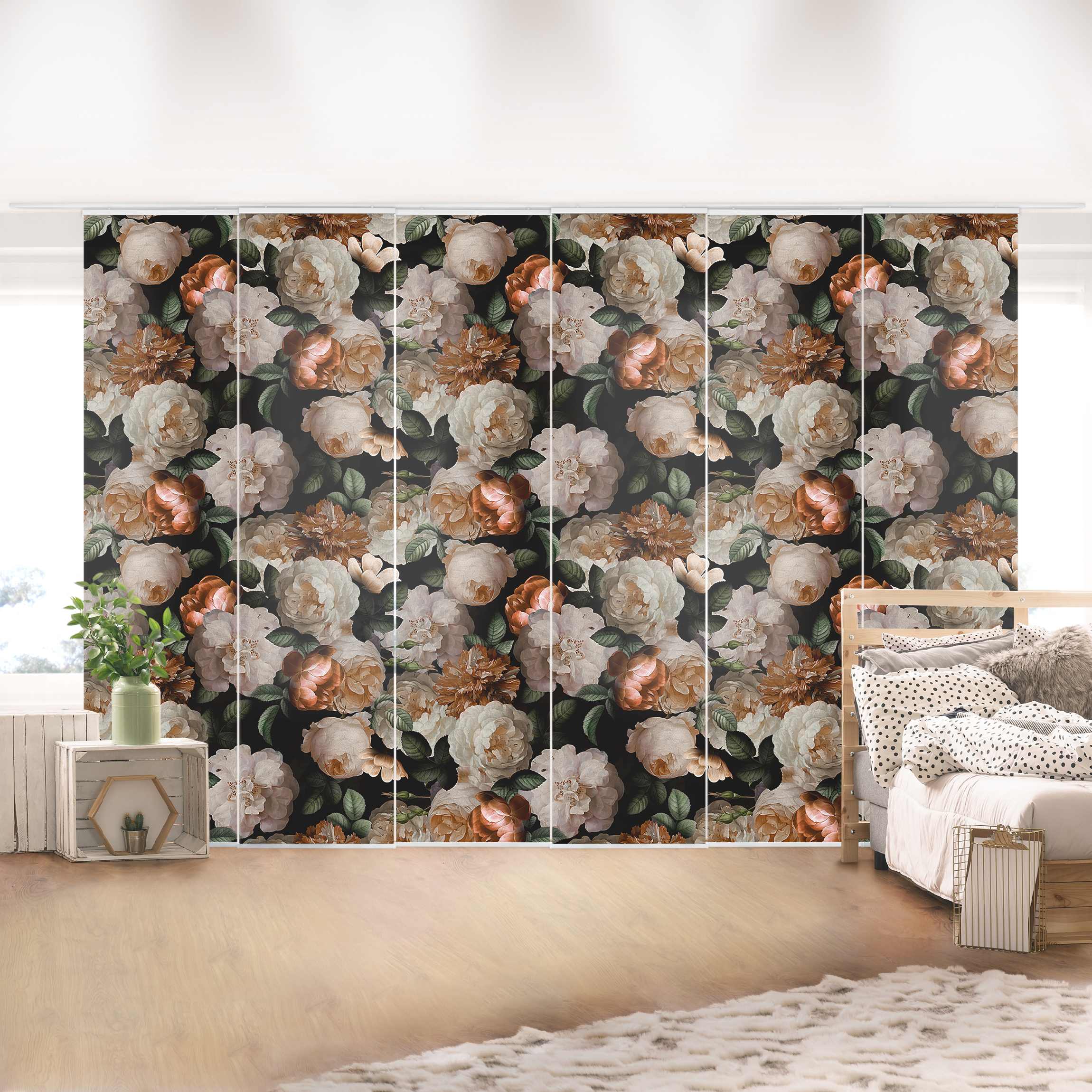 Schiebegardine Rote Rosen mit Weißen Rosen