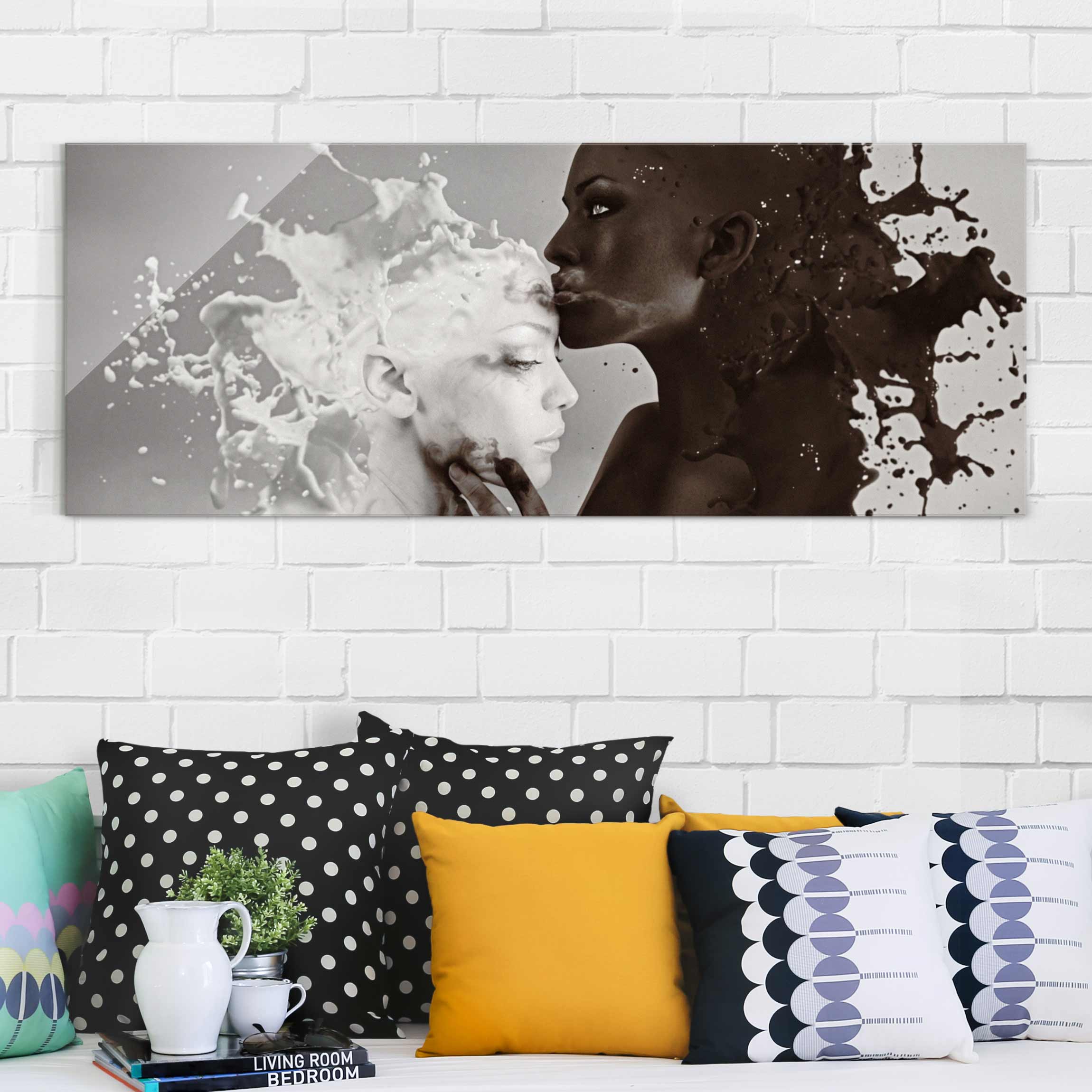 Glasbild - Panorama Milch & Kaffee Kuss
