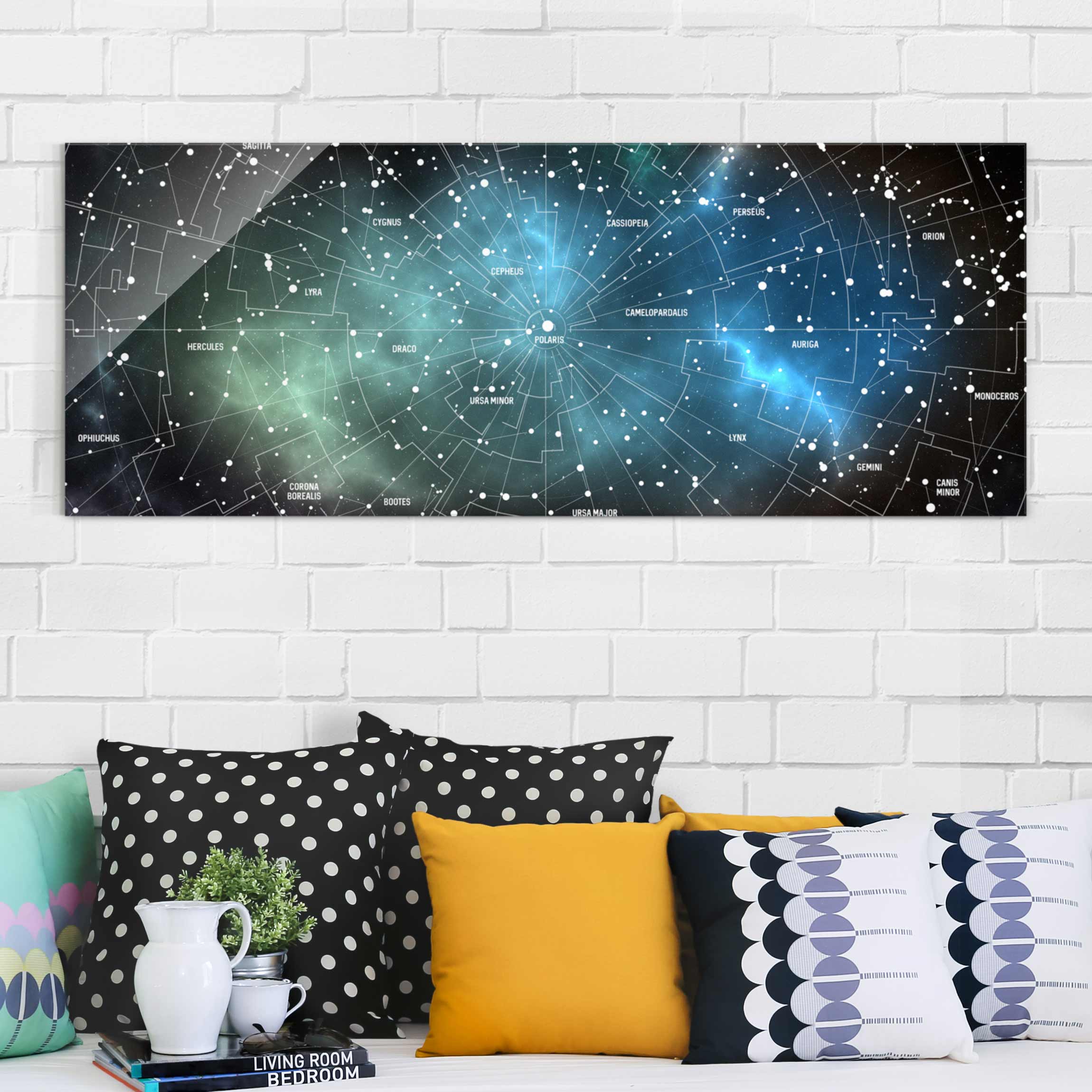 Glasbild - Panorama Sternbilder Karte Galaxienebel