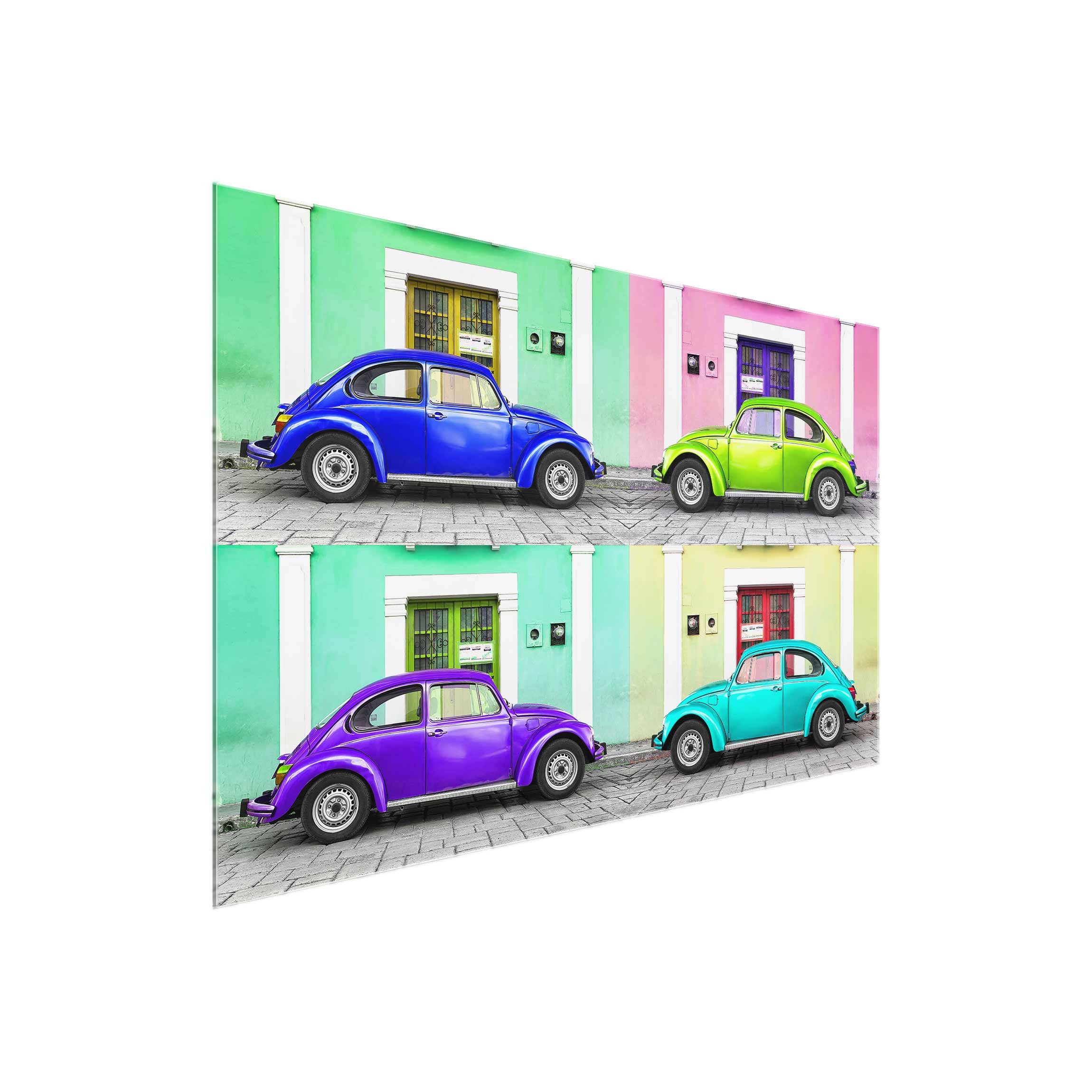 Glasbild Architektur & Skyline Farbige Beetles