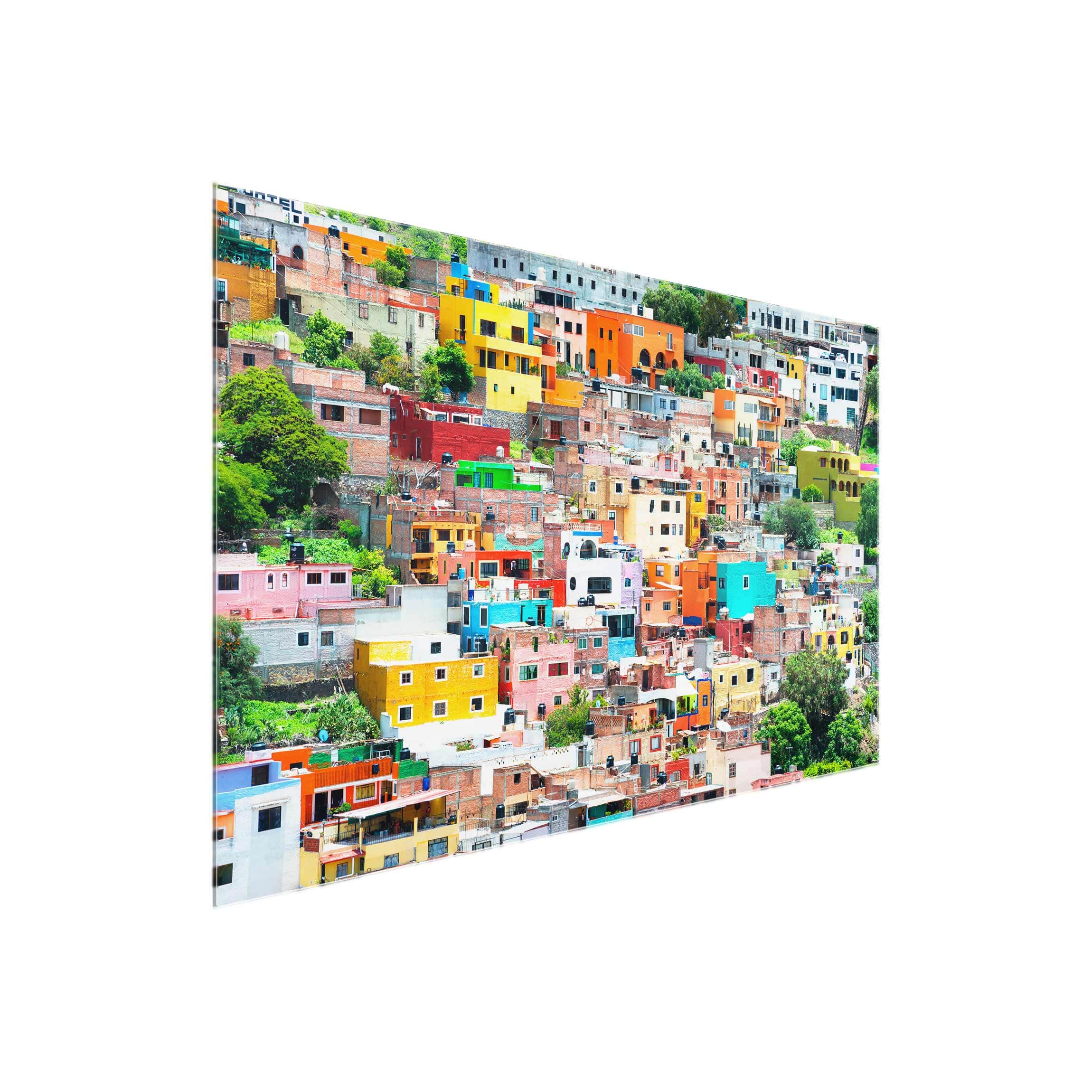 Glasbild - Querformat Farbige Häuserfront Guanajuato