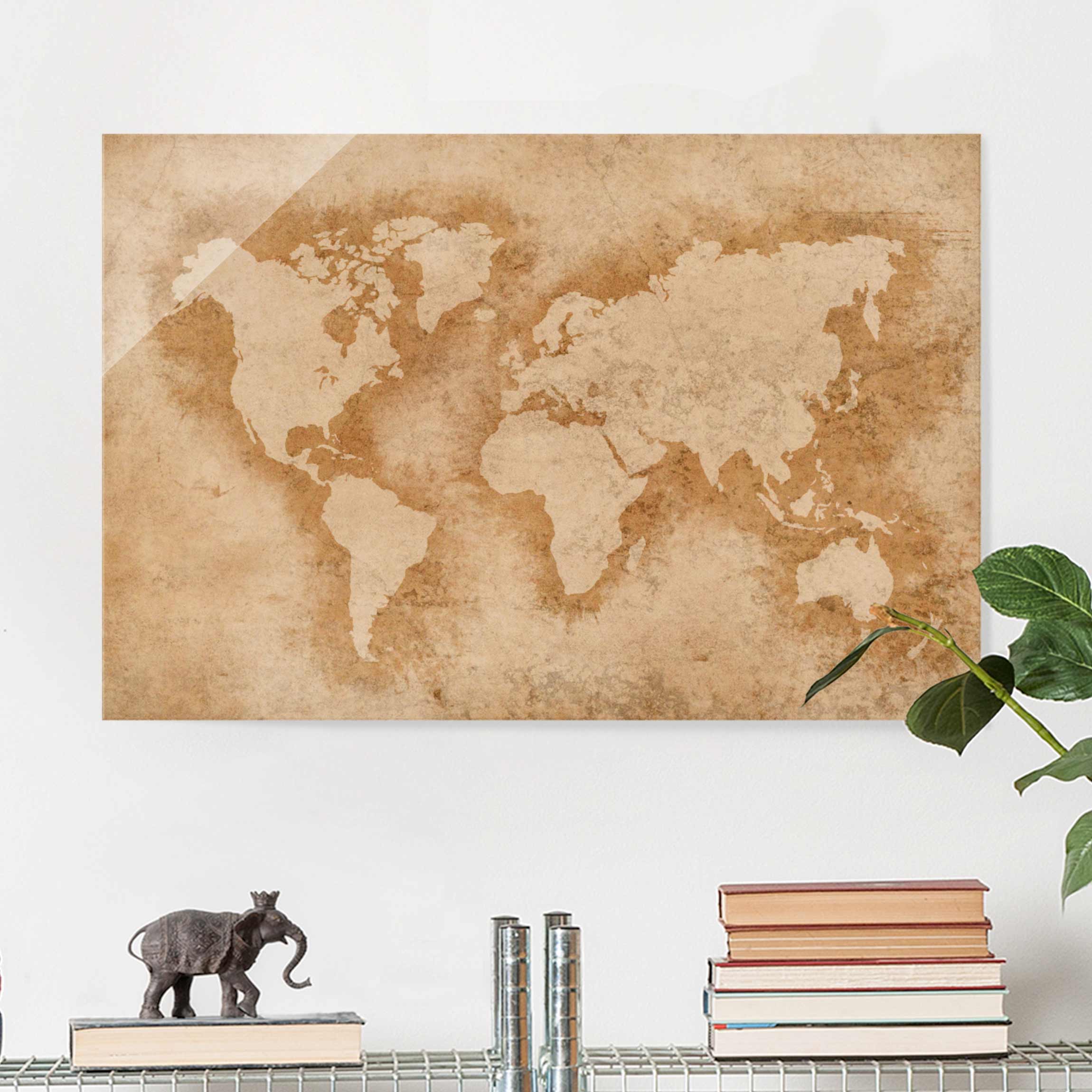 Glasbild - Querformat Antike Weltkarte