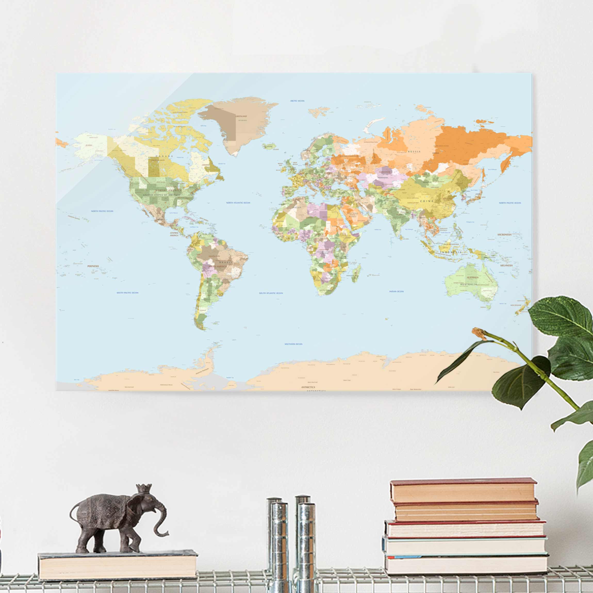 Glasbild Weltkarte Politische Weltkarte