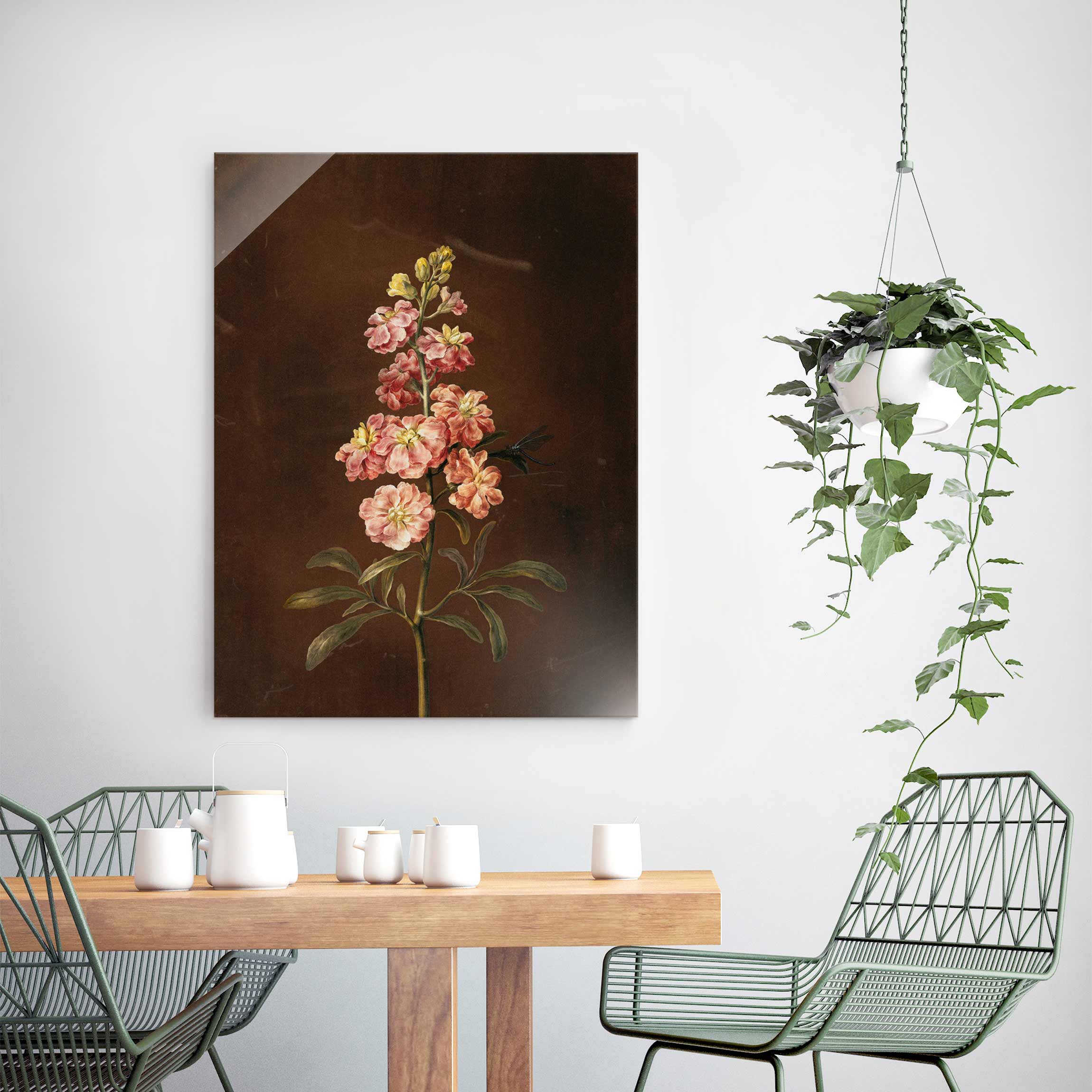 Glasbild - Hochformat Barbara Regina Dietzsch - Eine rosa Garten-Levkkoje