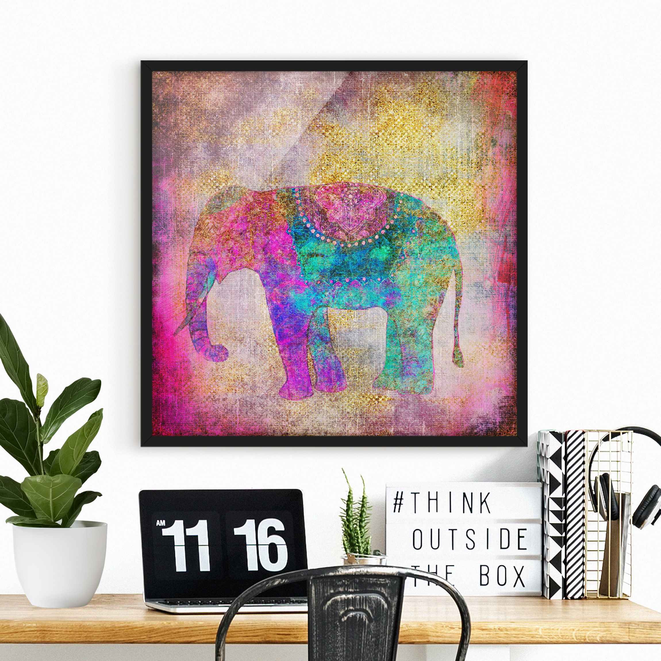 Bild mit Rahmen Bunte Collage - Indischer Elefant