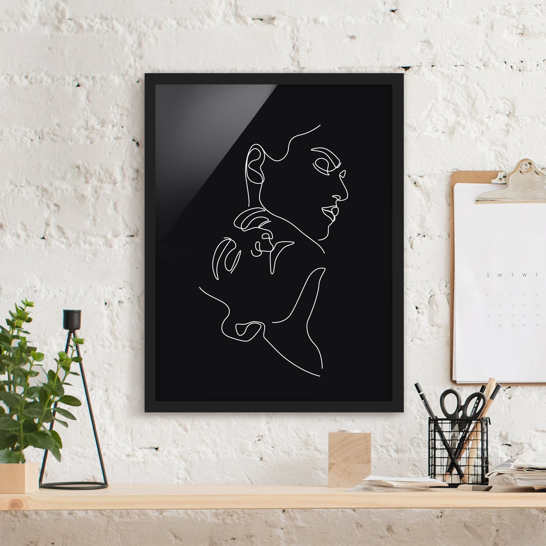 Bild mit Rahmen - Hochformat Line Art Frauen Gesichter Schwarz