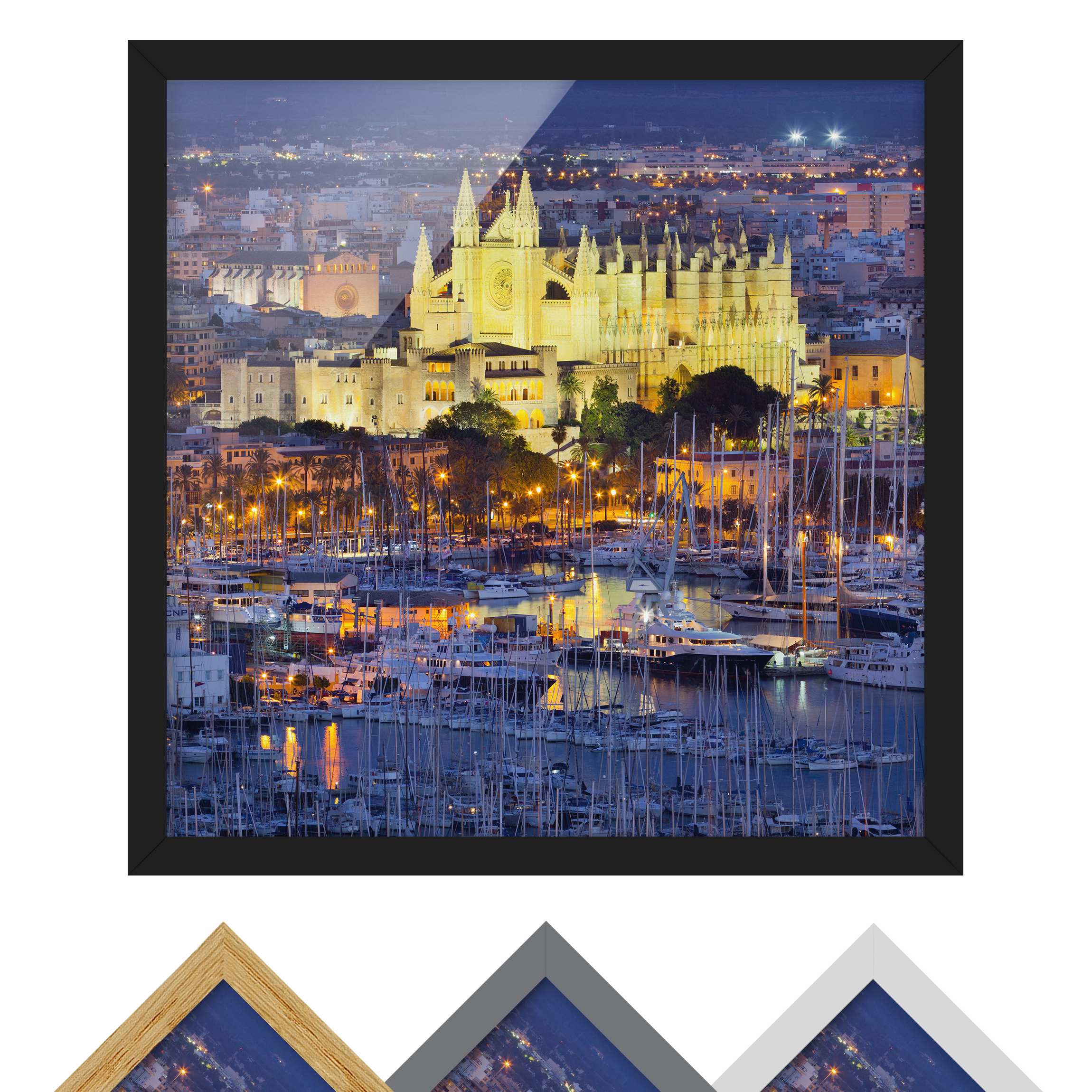 Architektur & Skyline Bild mit Rahmen Palma de Mallorca City Skyline und Hafen