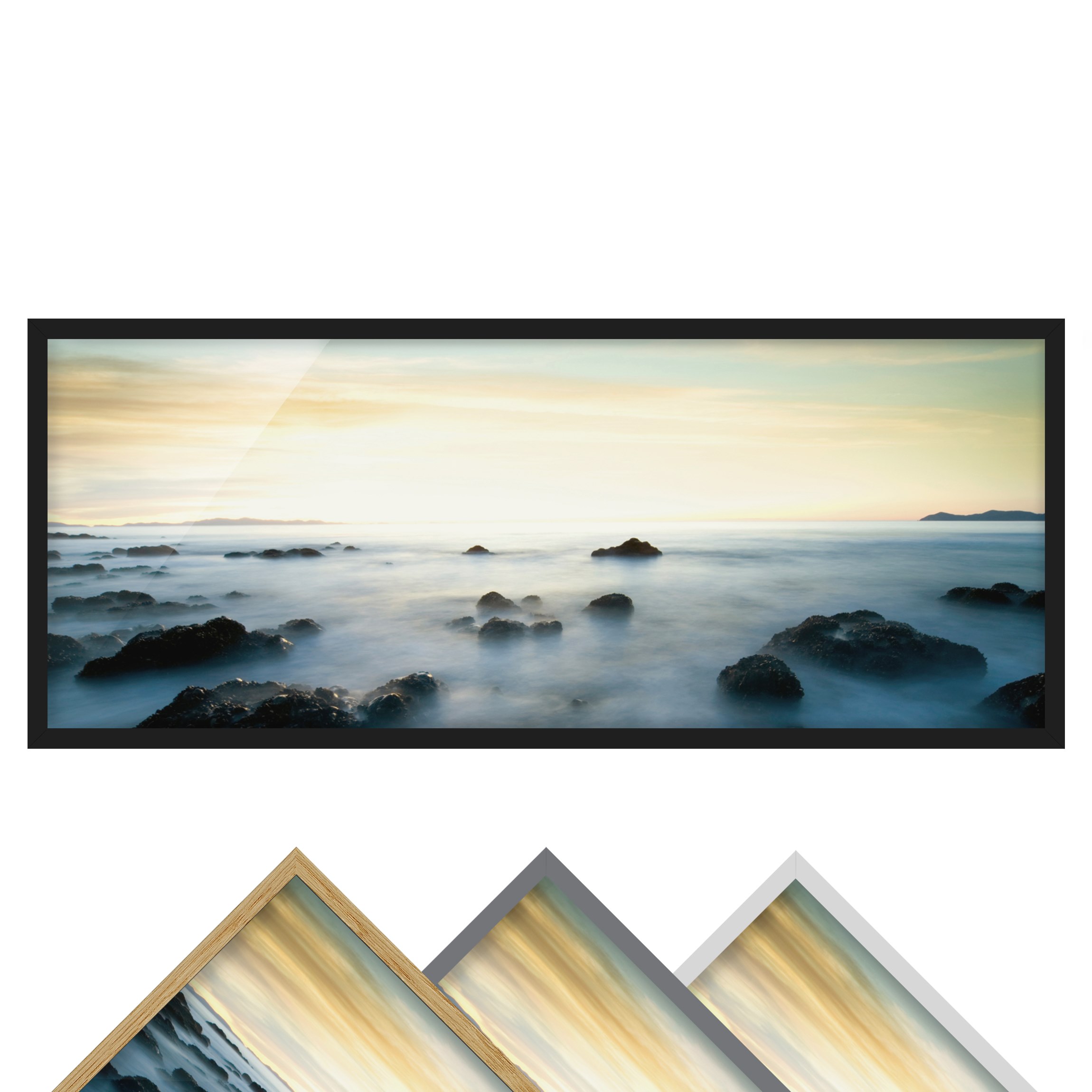 Bild mit Rahmen - Panorama Sonnenuntergang über dem Ozean